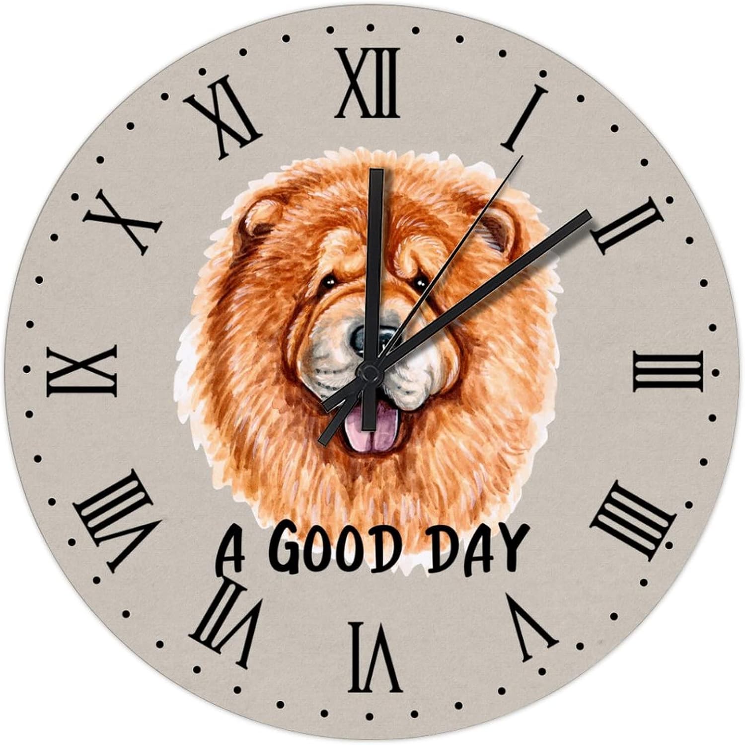 BESTORLOVE Cute Wood Wall Clock A Good Day Dog Round Wall Clock Silent Non-Ticking 15" x 15" Wooden Clocks Decor for Home Living Room Bedroom Office Ship from US