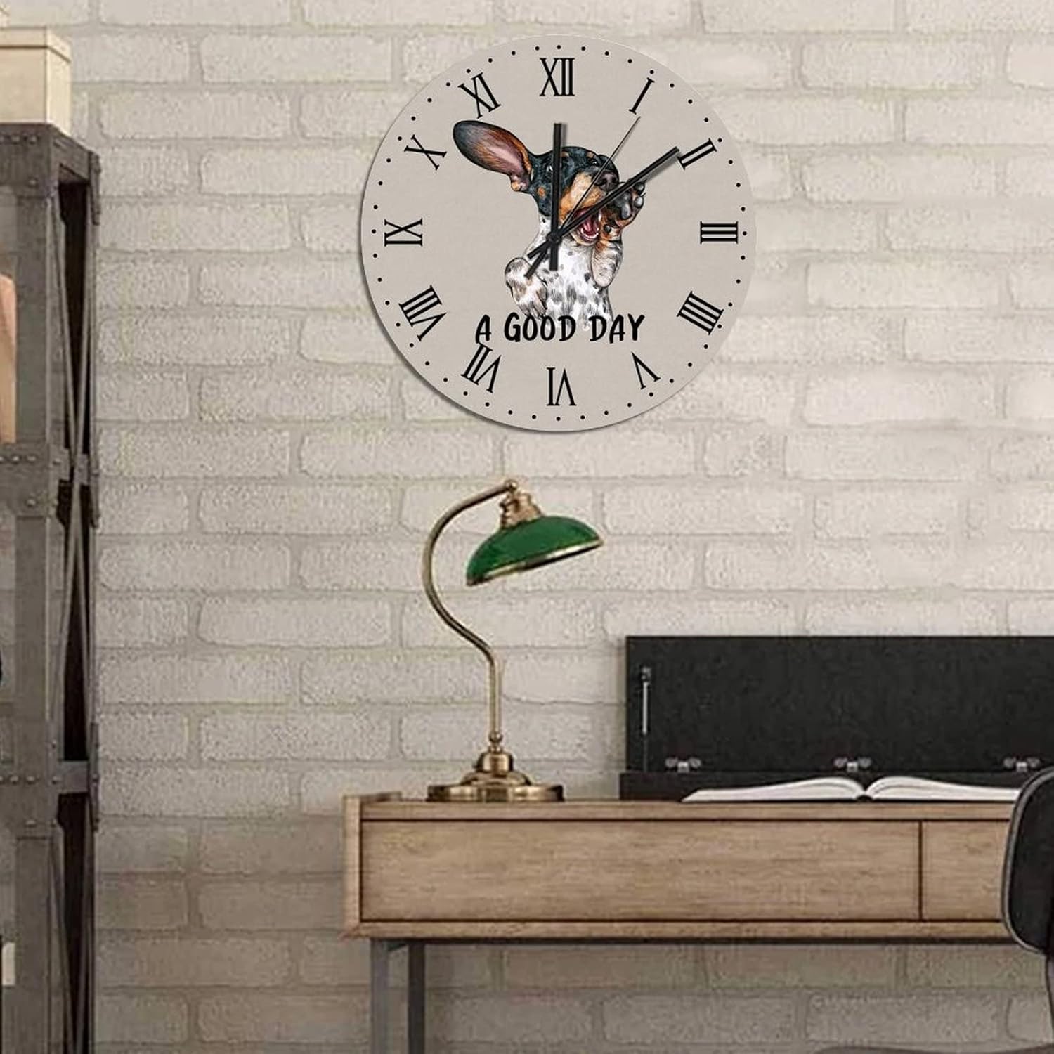 BESTORLOVE Dog Wooden Clocks A Good Day Dog Wood Wall Clock Silent Non-Ticking 15" x 15" Round Wall Clock Decor for Home Living Room Bedroom Office Ship from US - Image 4