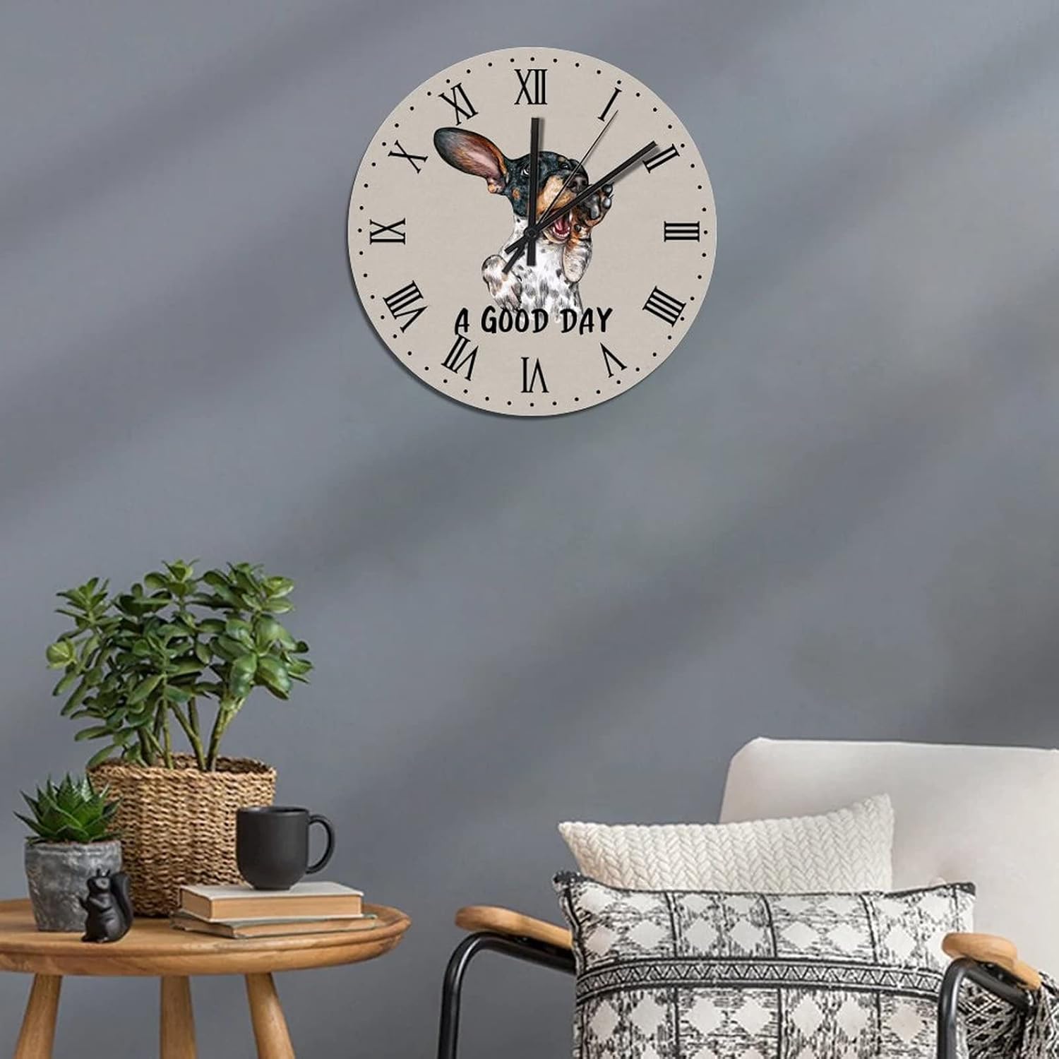 BESTORLOVE Dog Wooden Clocks A Good Day Dog Wood Wall Clock Silent Non-Ticking 15" x 15" Round Wall Clock Decor for Home Living Room Bedroom Office Ship from US - Image 6