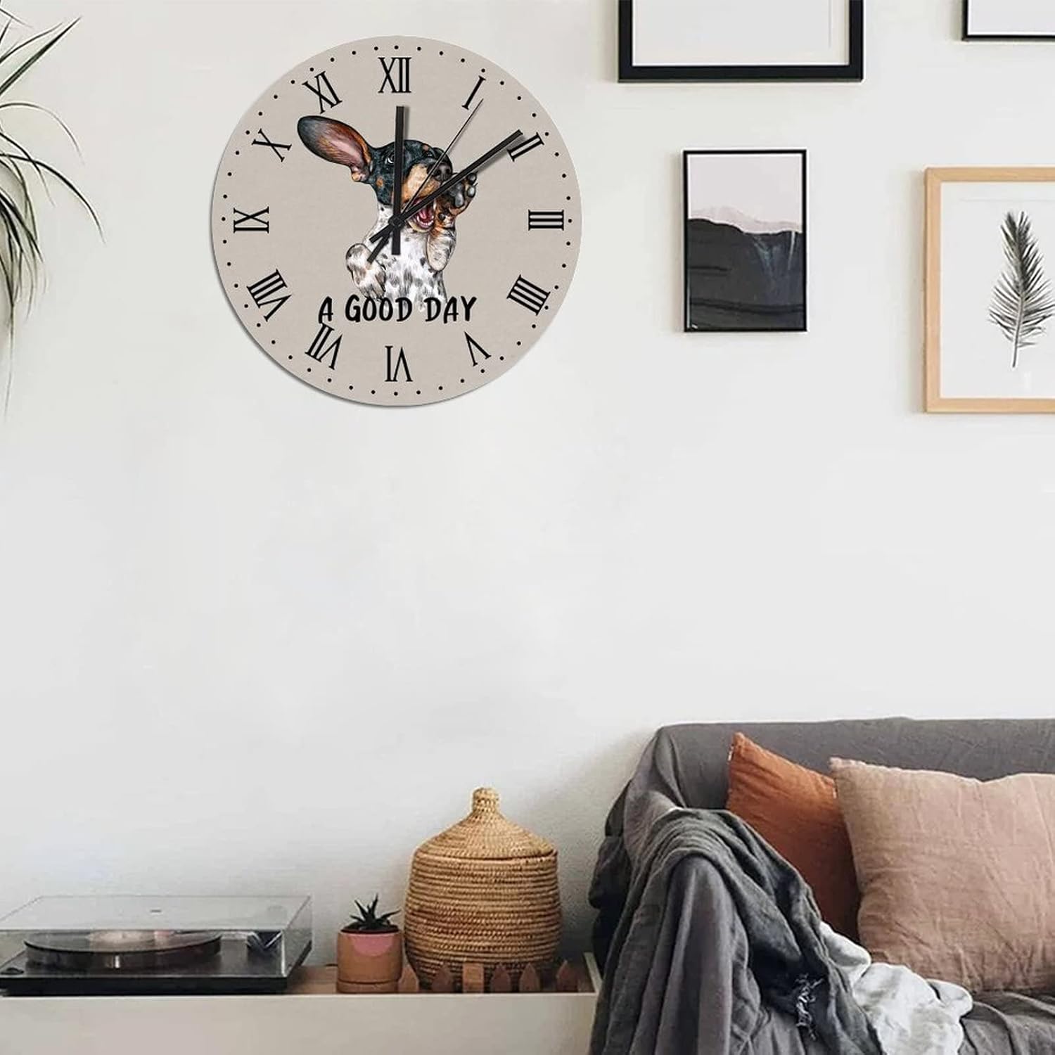 BESTORLOVE Dog Wooden Clocks A Good Day Dog Wood Wall Clock Silent Non-Ticking 15" x 15" Round Wall Clock Decor for Home Living Room Bedroom Office Ship from US - Image 5