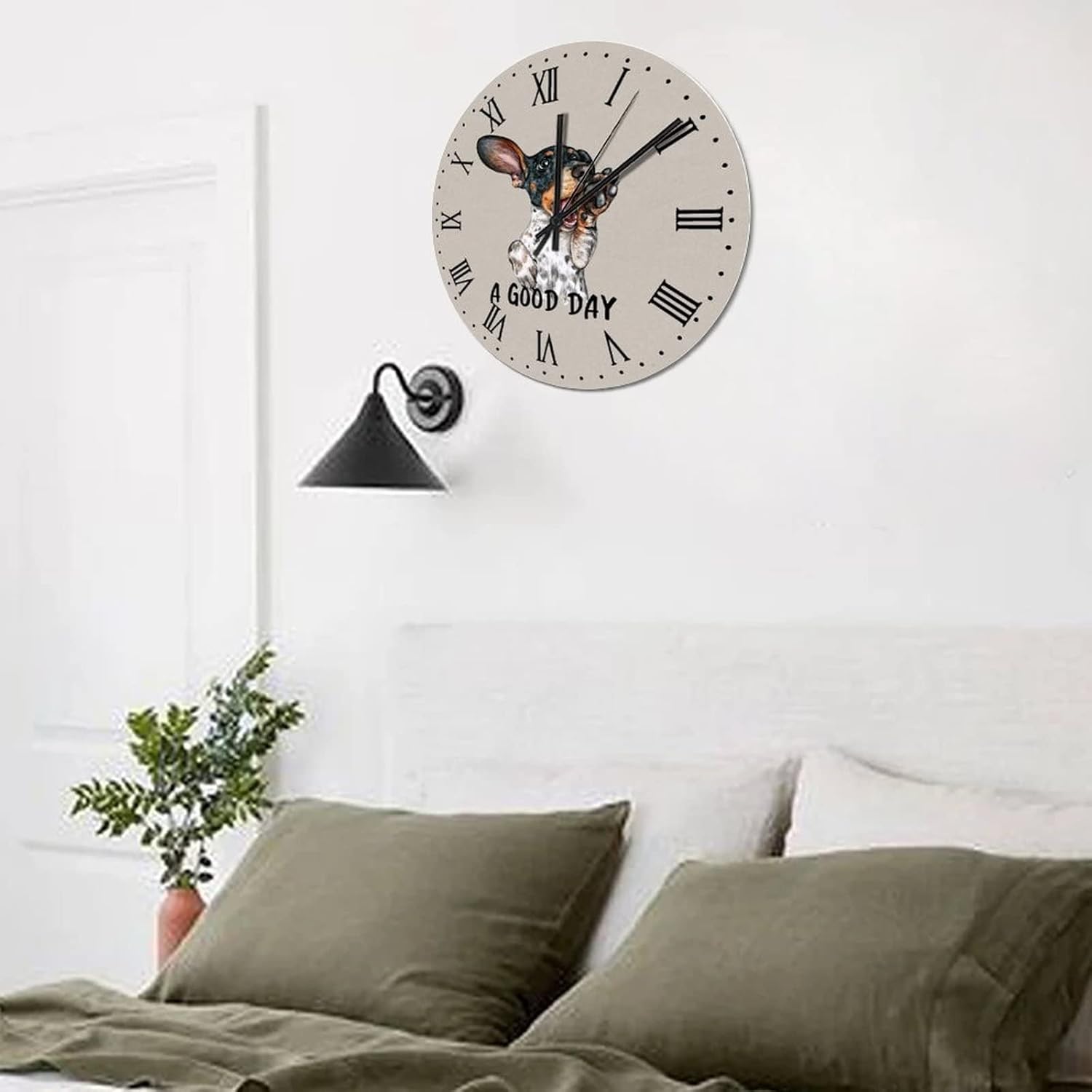 BESTORLOVE Dog Wooden Clocks A Good Day Dog Wood Wall Clock Silent Non-Ticking 15" x 15" Round Wall Clock Decor for Home Living Room Bedroom Office Ship from US - Image 8