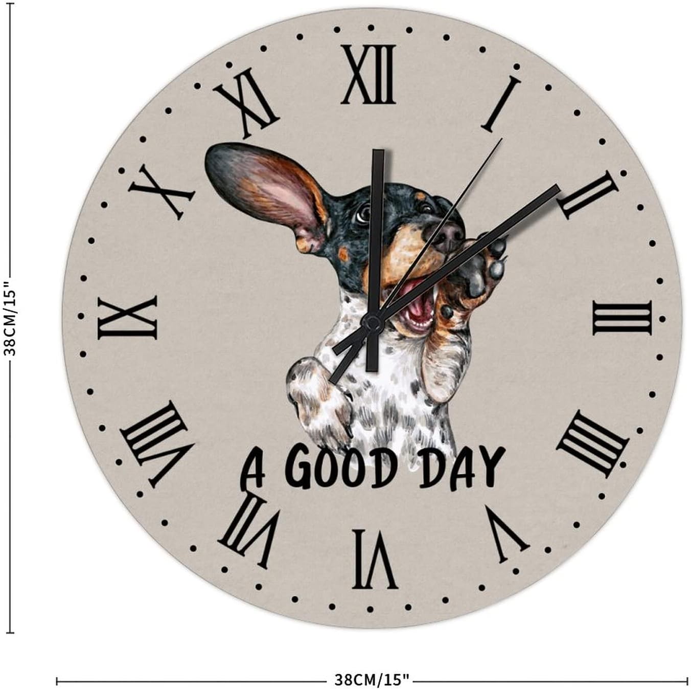 BESTORLOVE Dog Wooden Clocks A Good Day Dog Wood Wall Clock Silent Non-Ticking 15" x 15" Round Wall Clock Decor for Home Living Room Bedroom Office Ship from US - Image 2