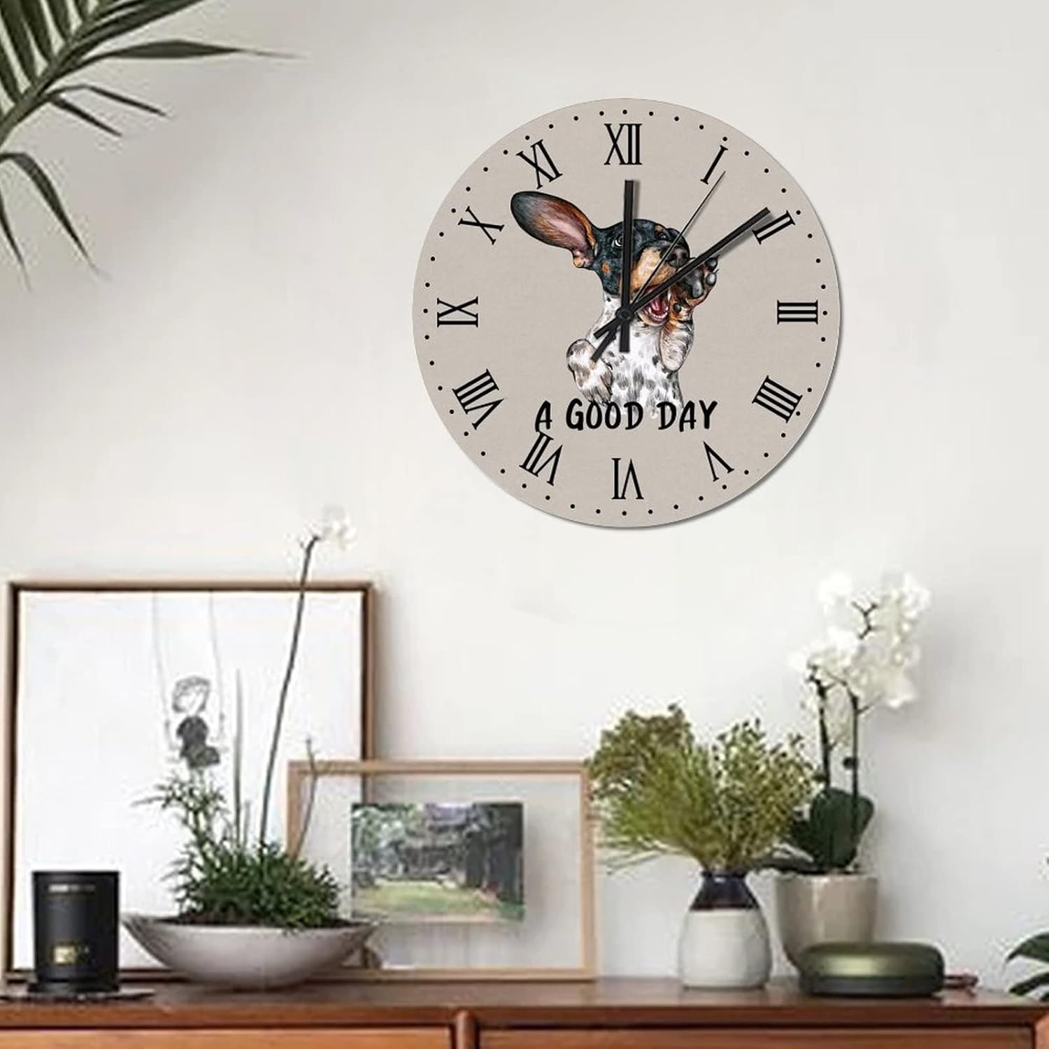 BESTORLOVE Dog Wooden Clocks A Good Day Dog Wood Wall Clock Silent Non-Ticking 15" x 15" Round Wall Clock Decor for Home Living Room Bedroom Office Ship from US - Image 3