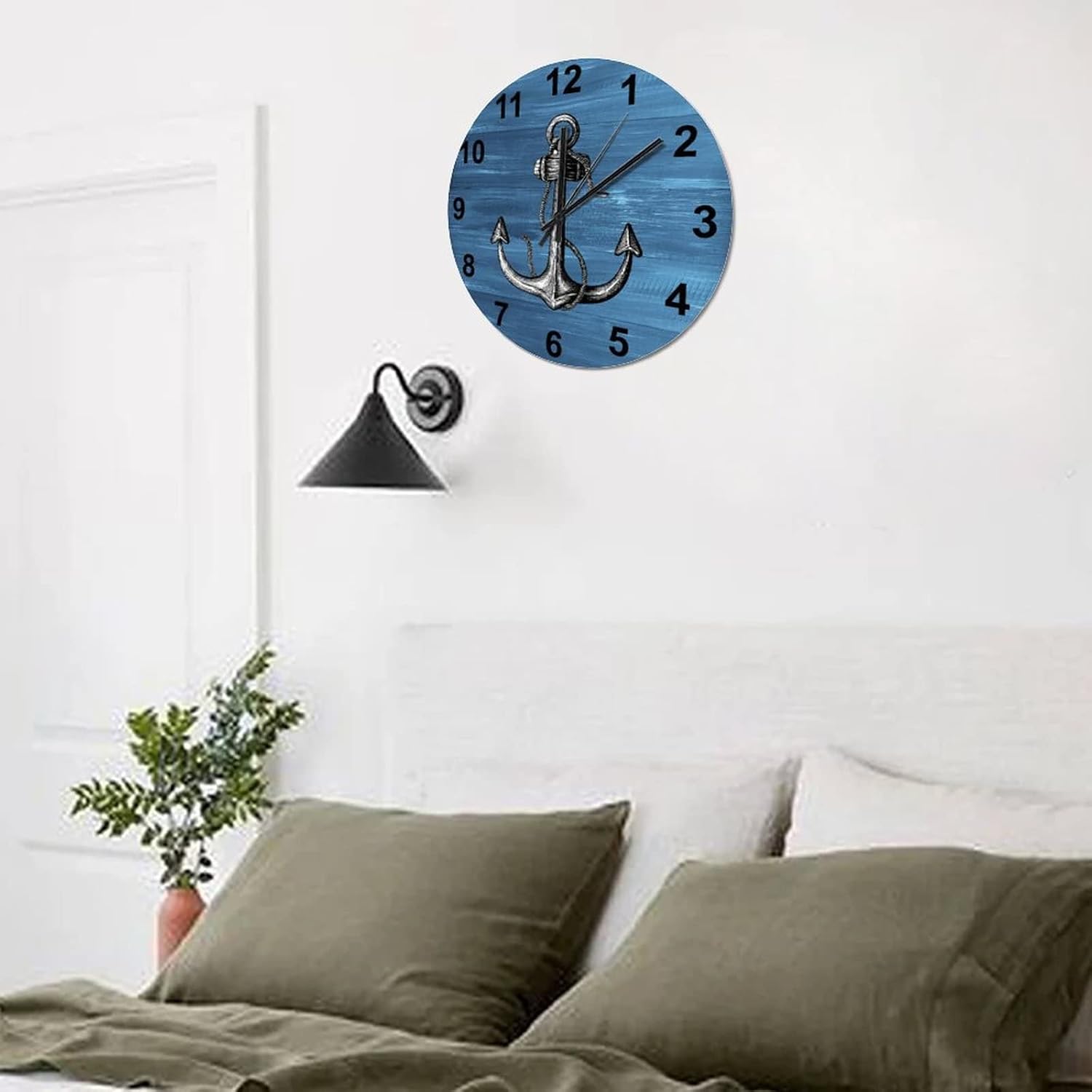 BESTORLOVE Good Silent Non-Ticking Wood Wall Clock Nautical Wooden Clocks 12" x 12" Round Wall Clock Decor for Home Living Room Bedroom Office Ship from US - Image 8