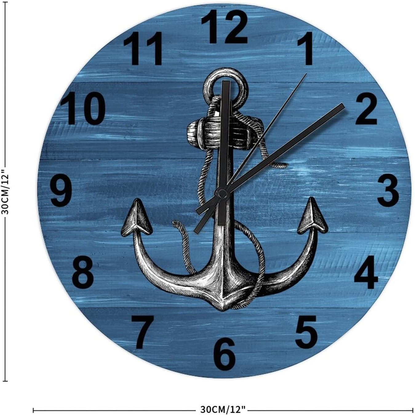 BESTORLOVE Good Silent Non-Ticking Wood Wall Clock Nautical Wooden Clocks 12" x 12" Round Wall Clock Decor for Home Living Room Bedroom Office Ship from US - Image 3