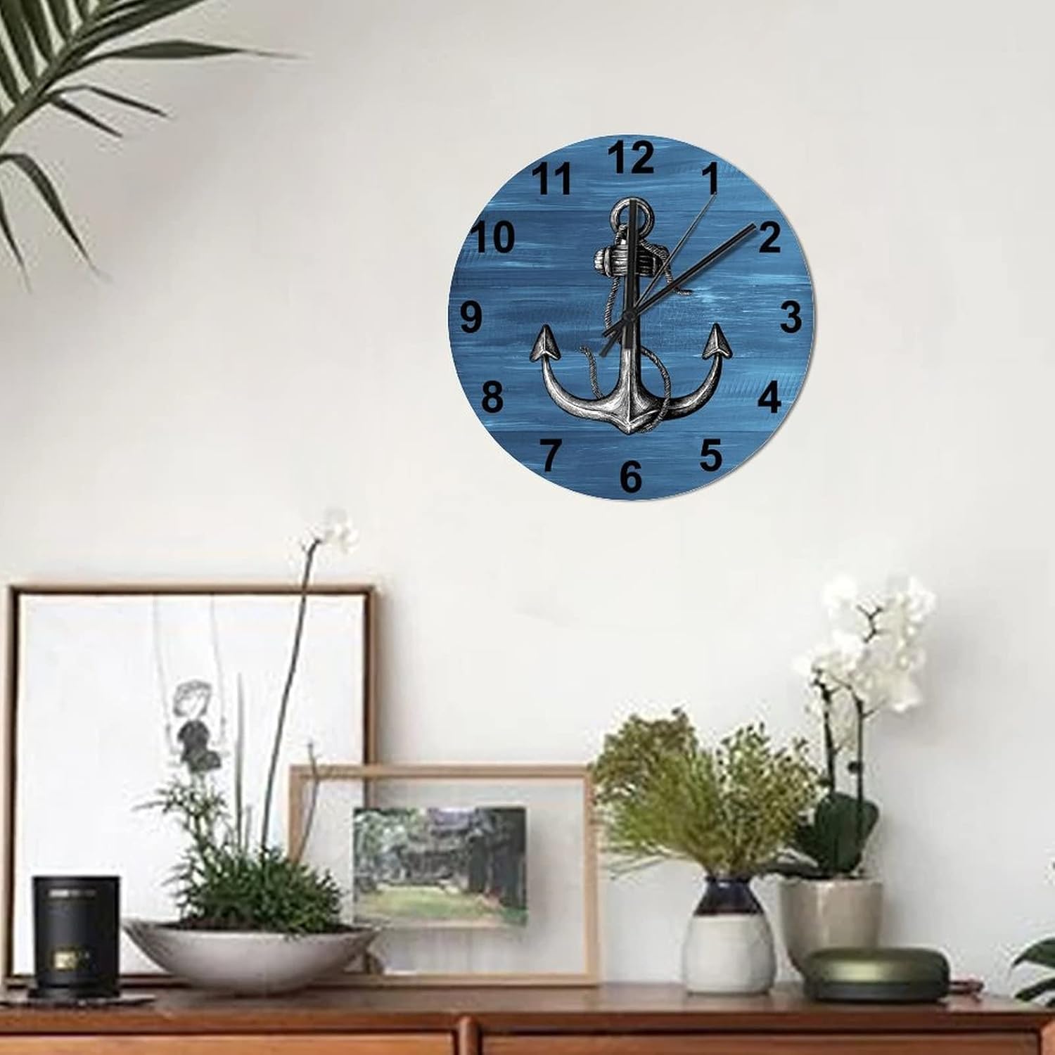 BESTORLOVE Good Silent Non-Ticking Wood Wall Clock Nautical Wooden Clocks 12" x 12" Round Wall Clock Decor for Home Living Room Bedroom Office Ship from US - Image 4