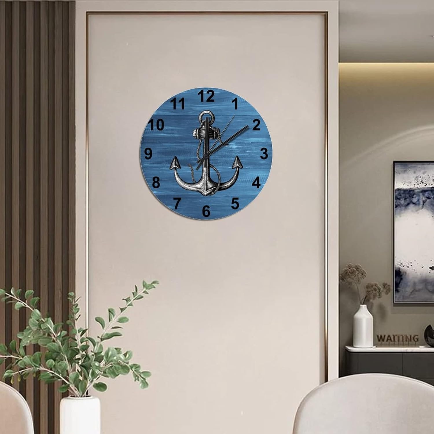 BESTORLOVE Good Silent Non-Ticking Wood Wall Clock Nautical Wooden Clocks 12" x 12" Round Wall Clock Decor for Home Living Room Bedroom Office Ship from US - Image 7
