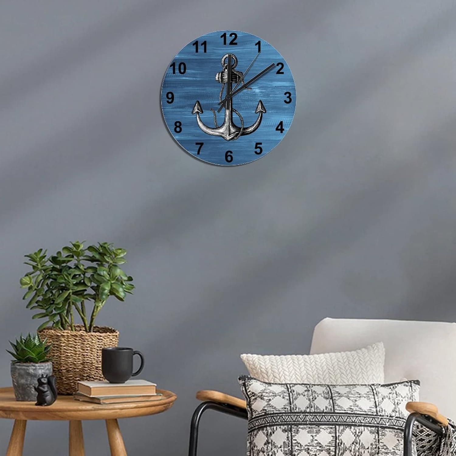 BESTORLOVE Good Silent Non-Ticking Wood Wall Clock Nautical Wooden Clocks 12" x 12" Round Wall Clock Decor for Home Living Room Bedroom Office Ship from US - Image 6