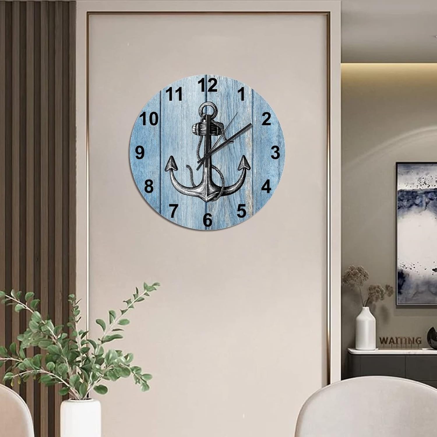 BESTORLOVE Good Silent Non-Ticking Wood Wall Clock Nautical Wooden Clocks 15" x 15" Round Wall Clock for Living Room Bedroom Kitchen Home Decorations Ship from US - Image 7