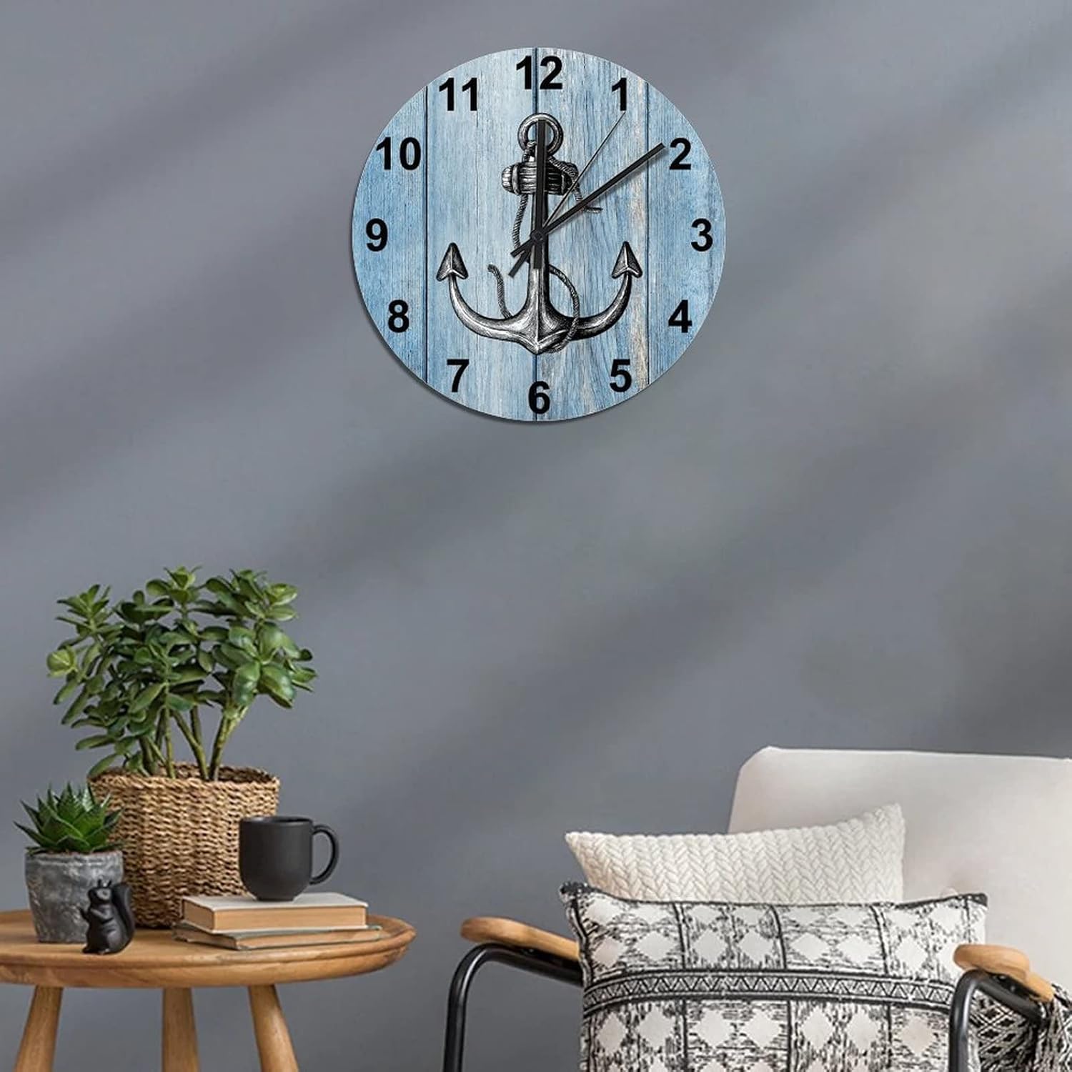 BESTORLOVE Good Silent Non-Ticking Wood Wall Clock Nautical Wooden Clocks 15" x 15" Round Wall Clock for Living Room Bedroom Kitchen Home Decorations Ship from US - Image 6