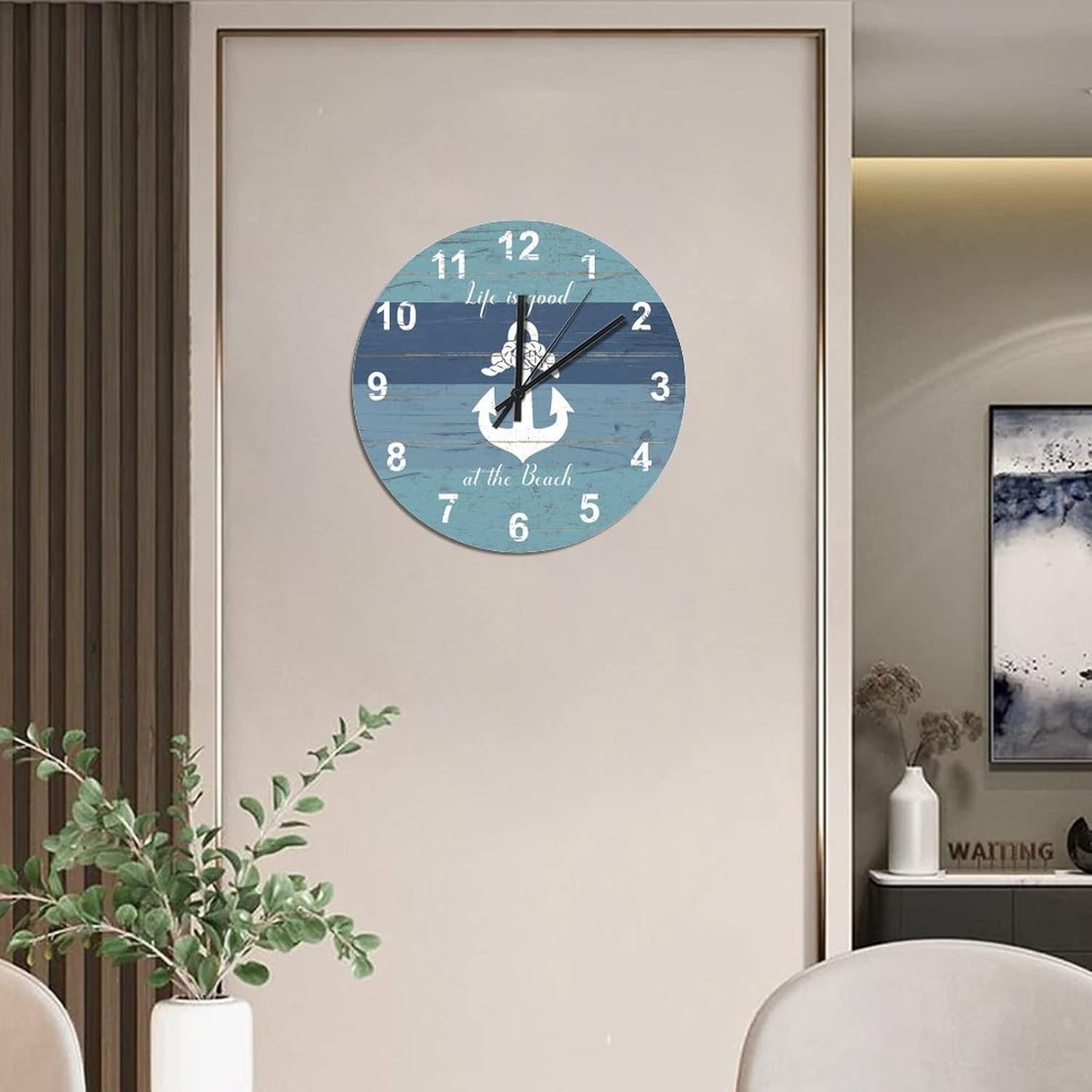 BESTORLOVE Good Wooden Clocks Nautical Wood Wall Clock Silent Non-Ticking 12" x 12" Round Wall Clock for Living Room Bedroom Kitchen Home Decorations Ship from US - Image 2