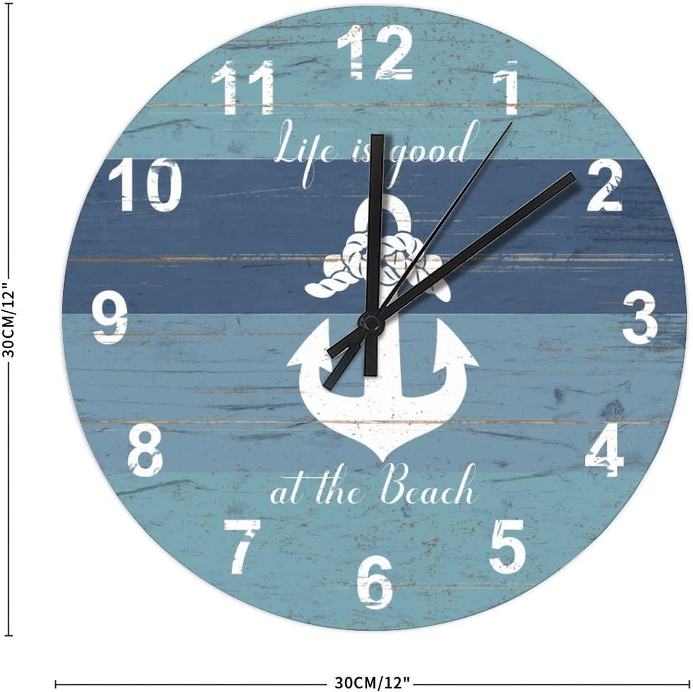 BESTORLOVE Good Wooden Clocks Nautical Wood Wall Clock Silent Non-Ticking 12" x 12" Round Wall Clock for Living Room Bedroom Kitchen Home Decorations Ship from US - Image 3