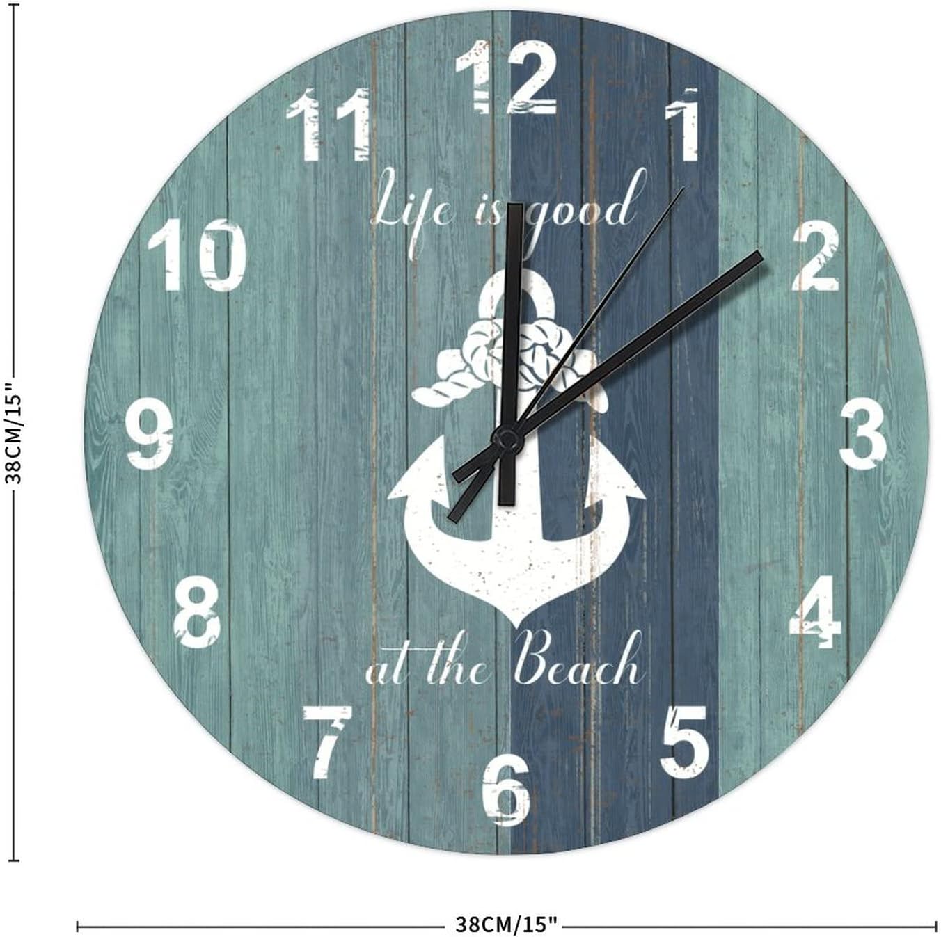 BESTORLOVE Good Wooden Clocks Nautical Wood Wall Clock Silent Non-Ticking 15" x 15" Round Wall Clock for Living Room Bedroom Home Decorations Ship from US - Image 3