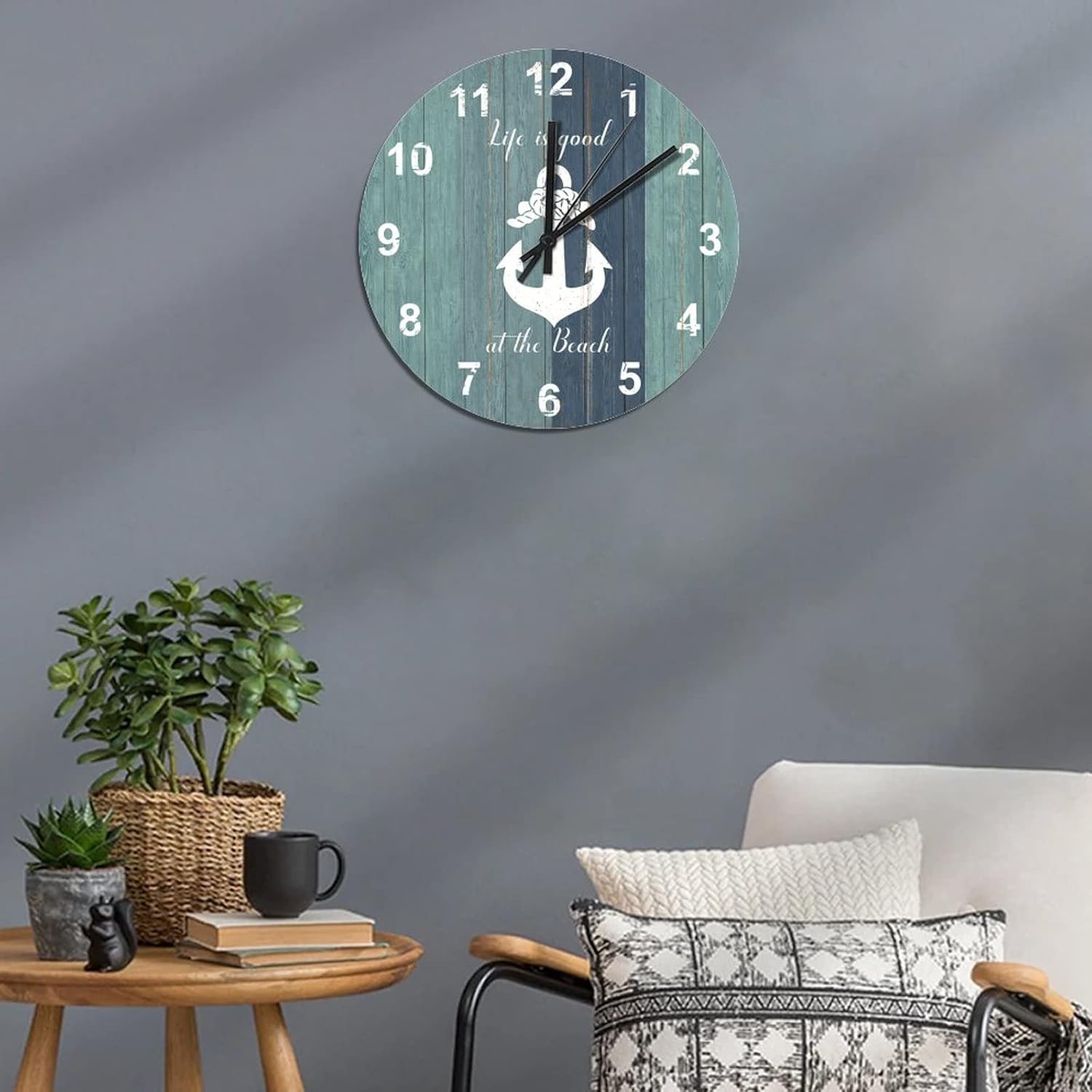 BESTORLOVE Good Wooden Clocks Nautical Wood Wall Clock Silent Non-Ticking 15" x 15" Round Wall Clock for Living Room Bedroom Home Decorations Ship from US - Image 6