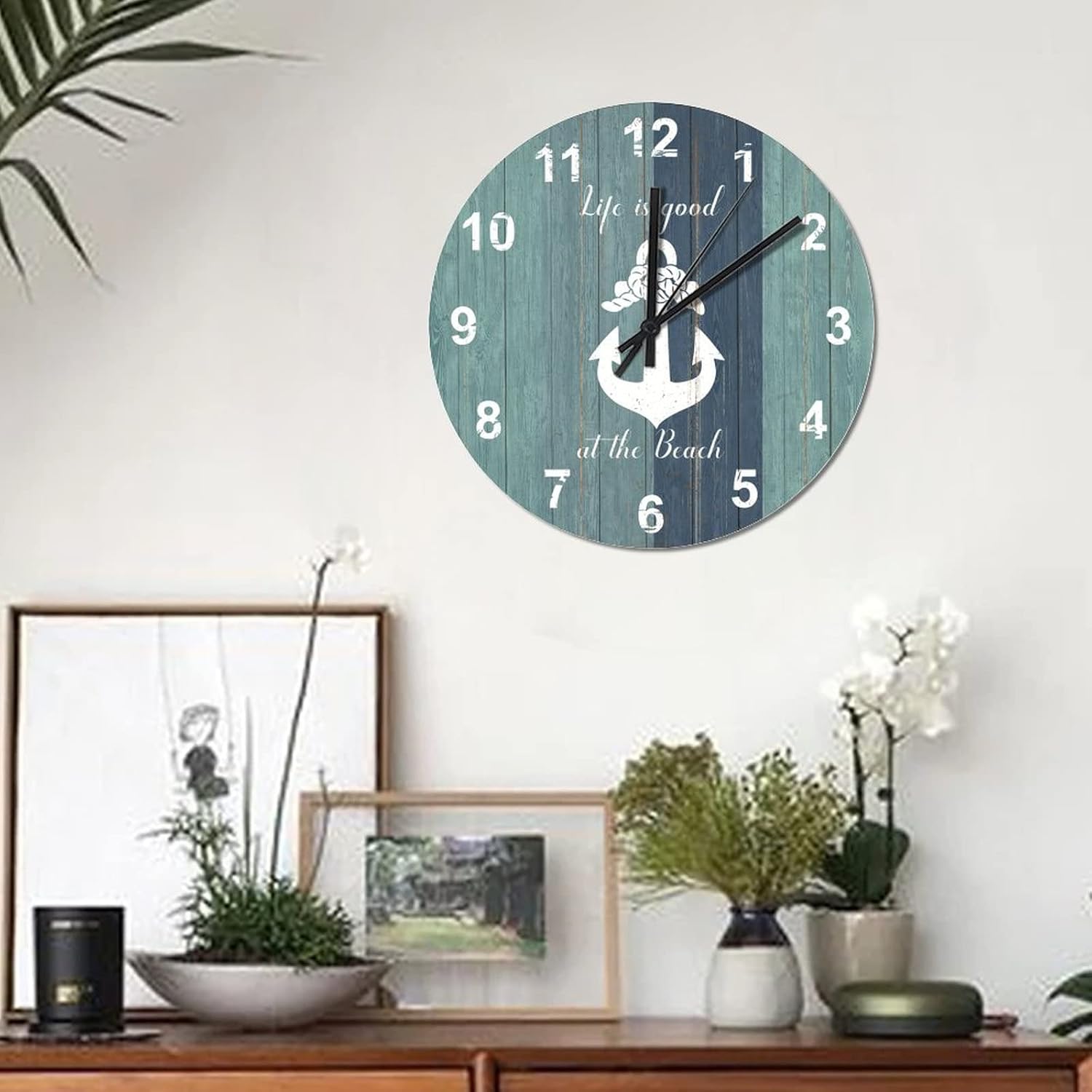 BESTORLOVE Good Wooden Clocks Nautical Wood Wall Clock Silent Non-Ticking 15" x 15" Round Wall Clock for Living Room Bedroom Home Decorations Ship from US - Image 2