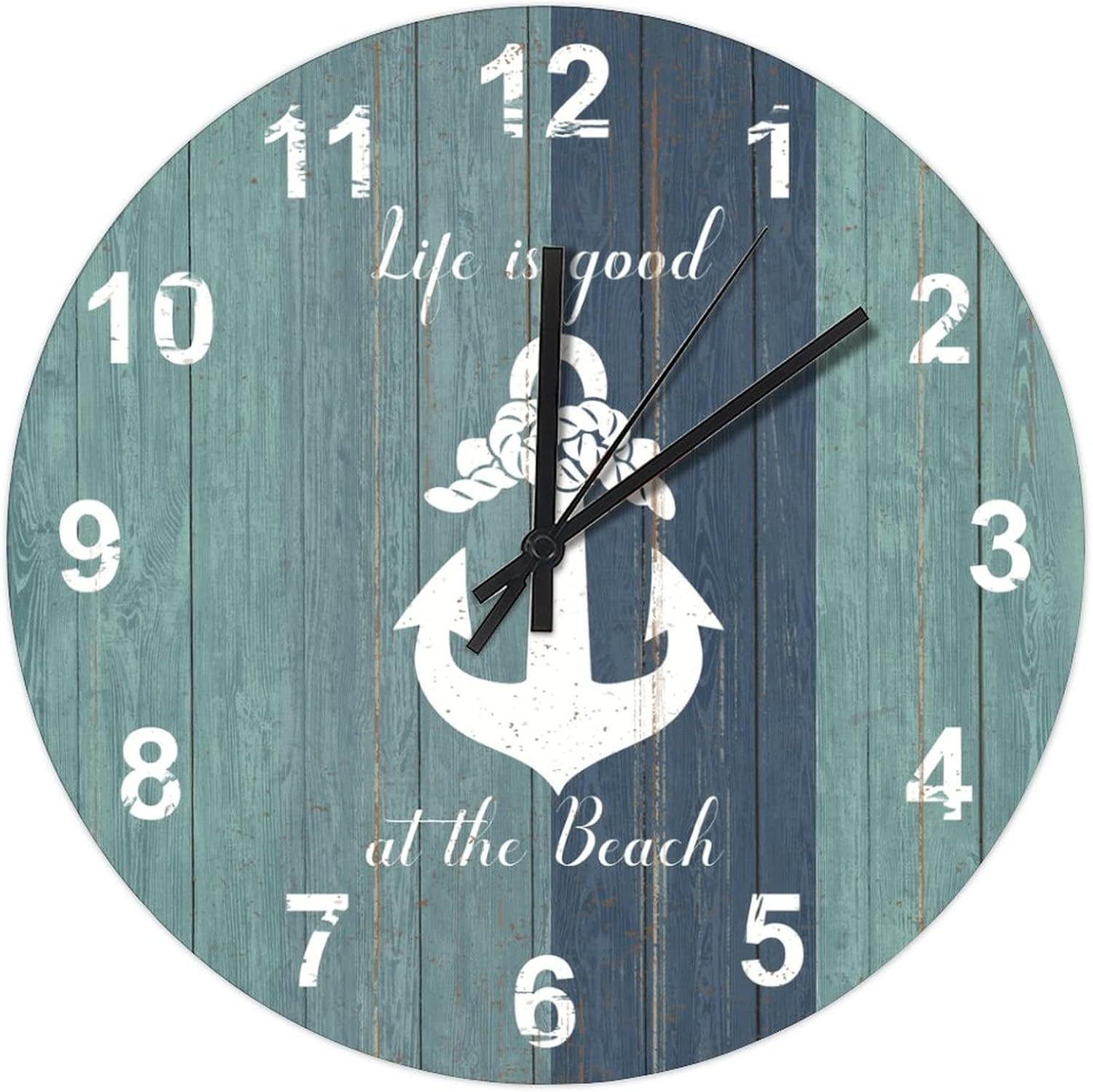 BESTORLOVE Good Wooden Clocks Nautical Wood Wall Clock Silent Non-Ticking 15" x 15" Round Wall Clock for Living Room Bedroom Home Decorations Ship from US