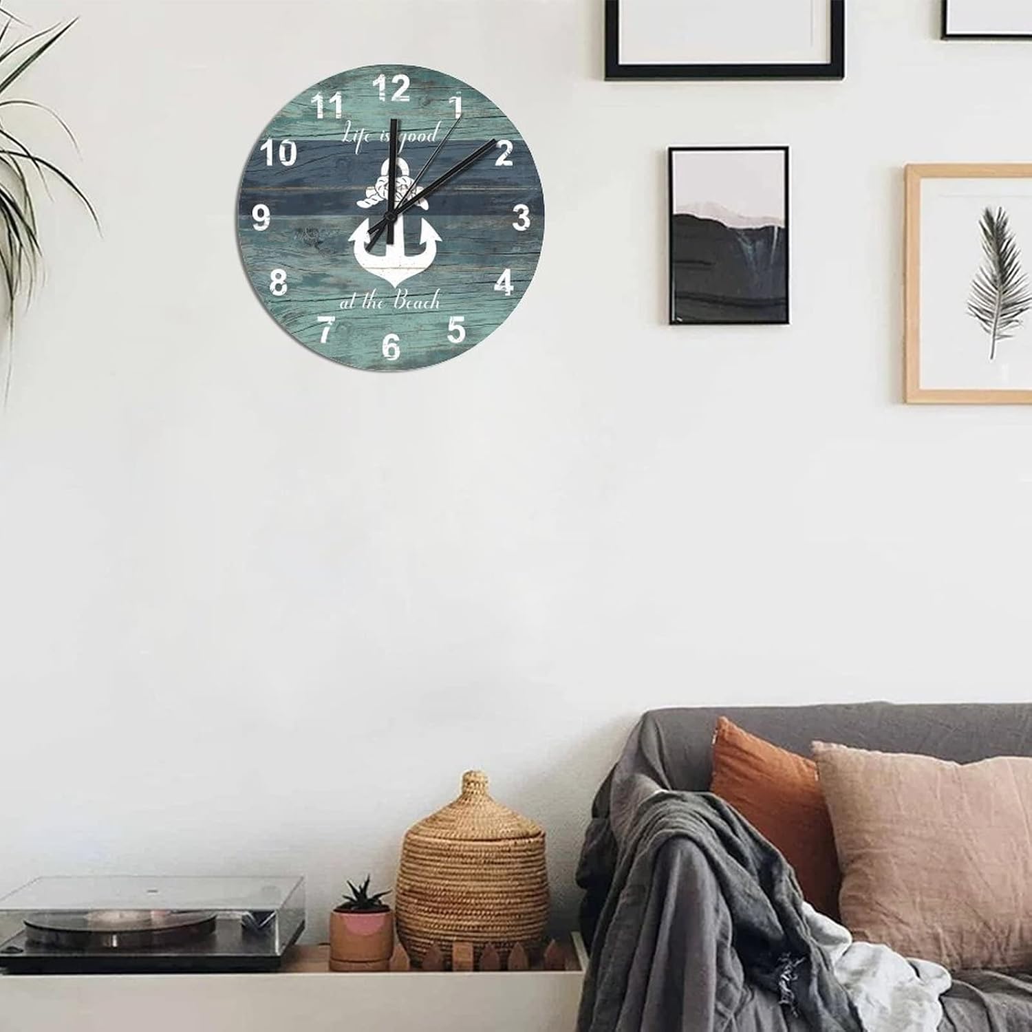 BESTORLOVE Nautical Wooden Clocks, Good Silent Non-Ticking Wood Wall Clock, 12" x 12" Round Wall Clock for Living Room Bedroom Kitchen Home Decorations Ship from US - Image 5