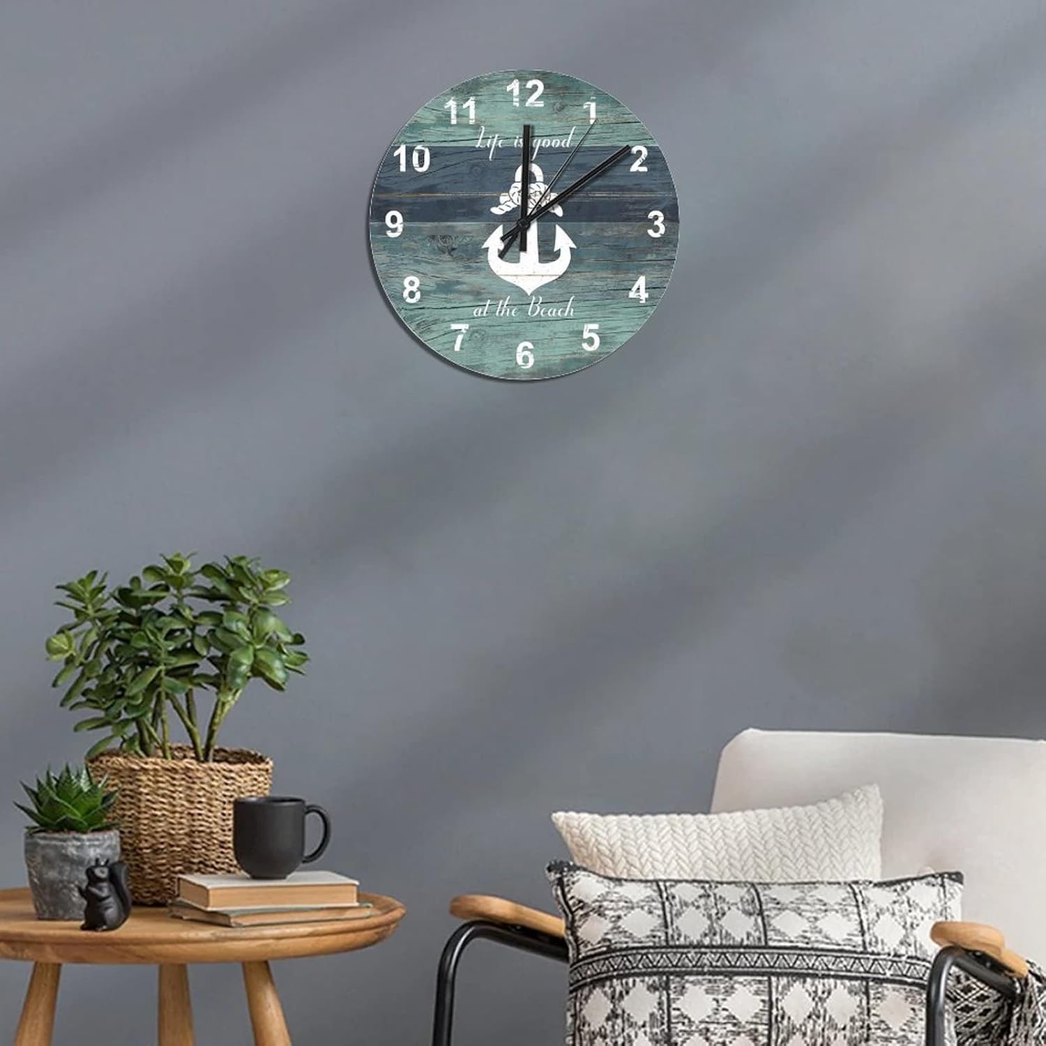 BESTORLOVE Nautical Wooden Clocks, Good Silent Non-Ticking Wood Wall Clock, 12" x 12" Round Wall Clock for Living Room Bedroom Kitchen Home Decorations Ship from US - Image 6