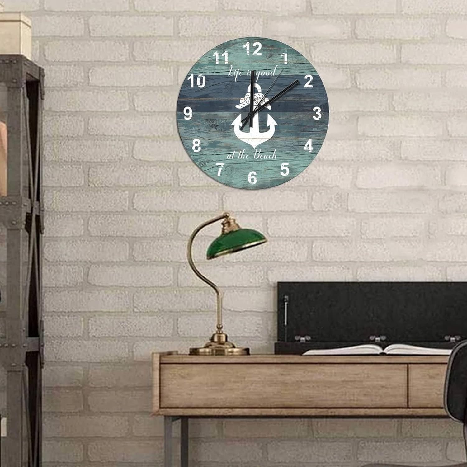 BESTORLOVE Nautical Wooden Clocks, Good Silent Non-Ticking Wood Wall Clock, 12" x 12" Round Wall Clock for Living Room Bedroom Kitchen Home Decorations Ship from US - Image 4