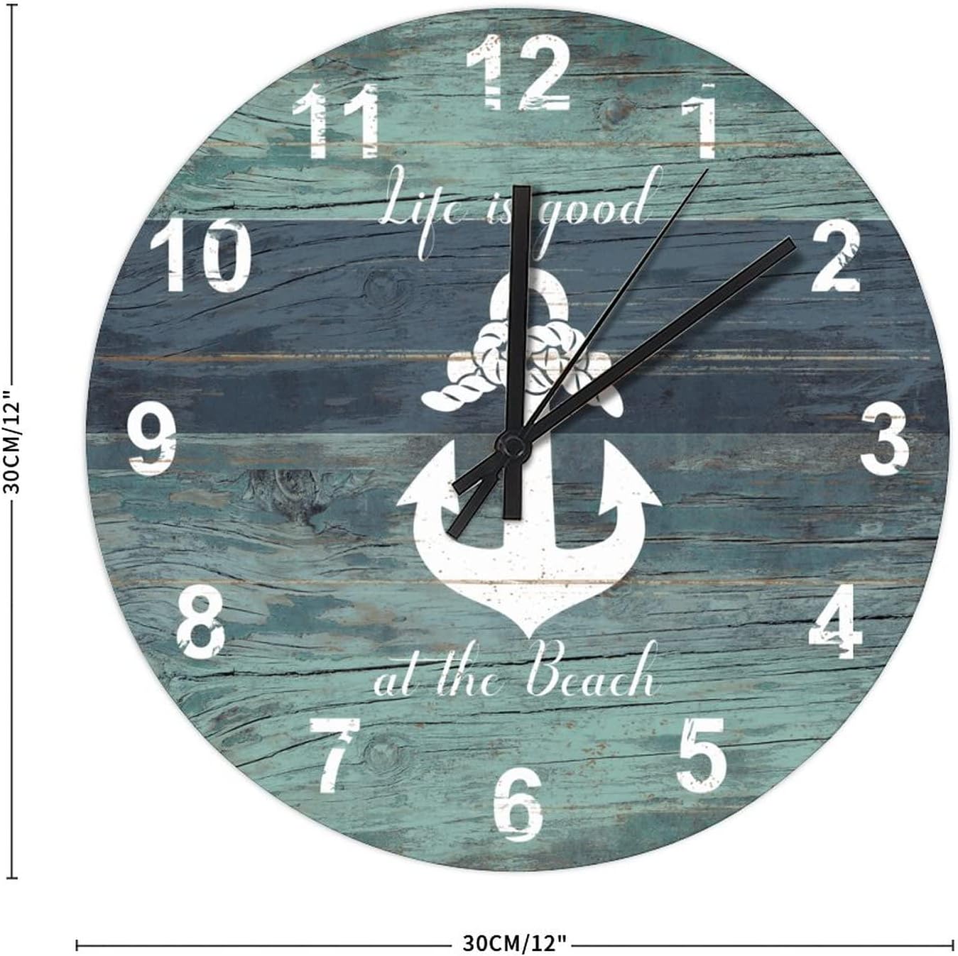 BESTORLOVE Nautical Wooden Clocks, Good Silent Non-Ticking Wood Wall Clock, 12" x 12" Round Wall Clock for Living Room Bedroom Kitchen Home Decorations Ship from US - Image 3