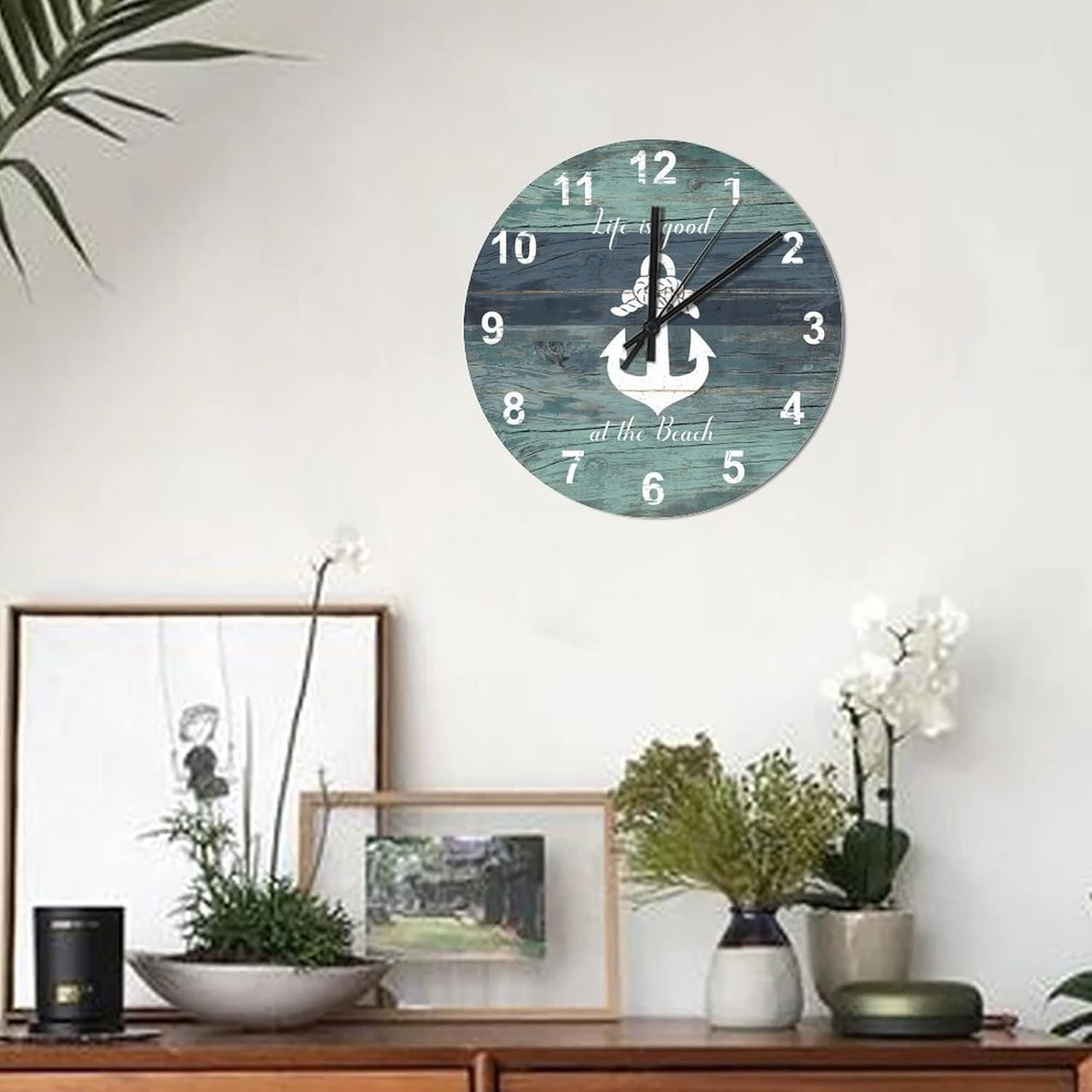 BESTORLOVE Nautical Wooden Clocks, Good Silent Non-Ticking Wood Wall Clock, 12" x 12" Round Wall Clock for Living Room Bedroom Kitchen Home Decorations Ship from US - Image 2