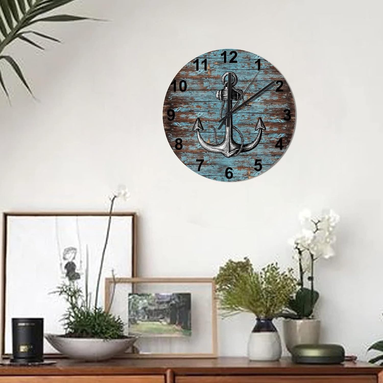 BESTORLOVE Nautical Wooden Clocks, Good Silent Non-Ticking Wood Wall Clock, 12" x 12" Round Wall Clock Home Decor Art for Living Room Kitchen Bedroom Ship from US - Image 2
