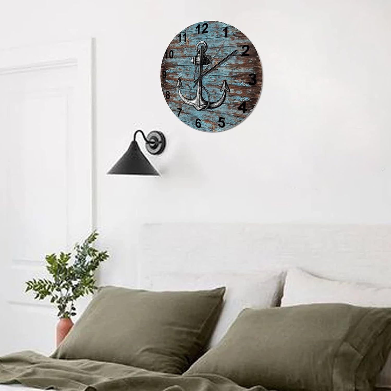 BESTORLOVE Nautical Wooden Clocks, Good Silent Non-Ticking Wood Wall Clock, 12" x 12" Round Wall Clock Home Decor Art for Living Room Kitchen Bedroom Ship from US - Image 8