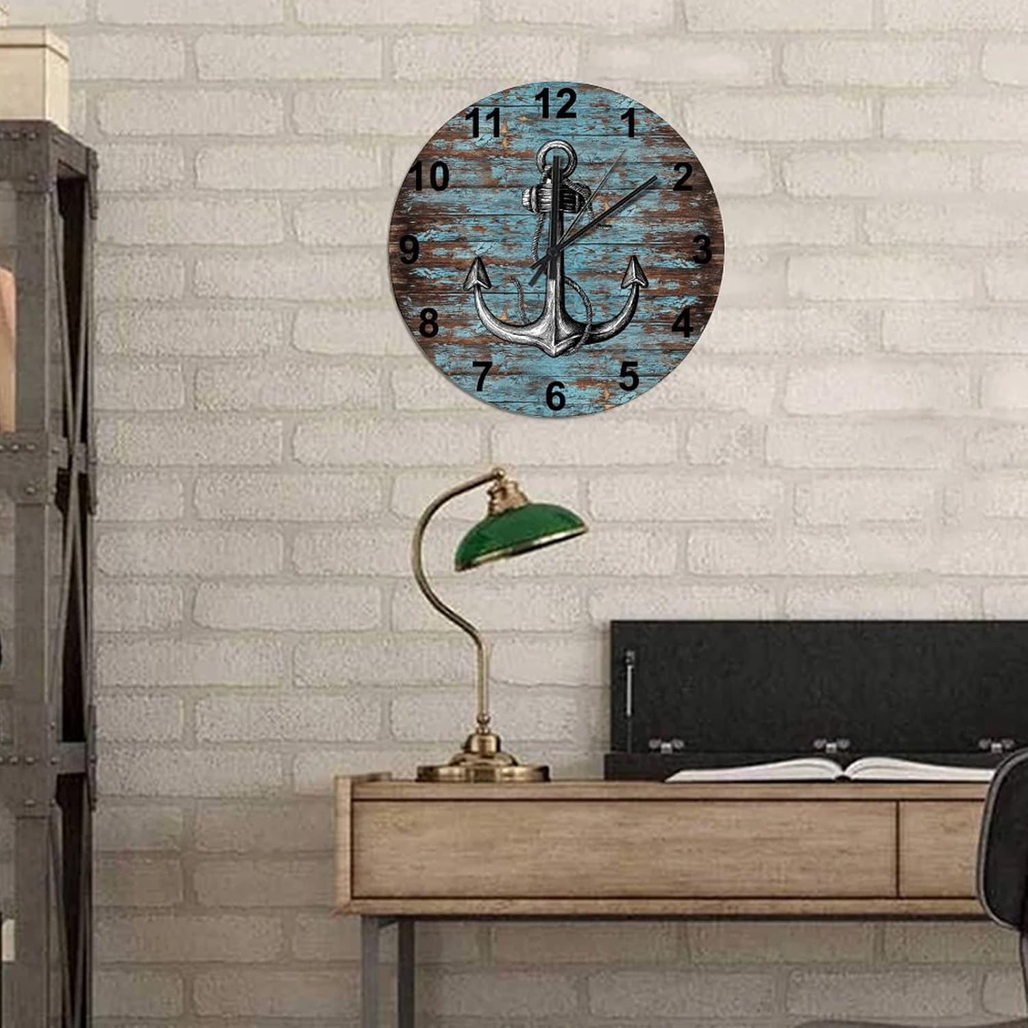 BESTORLOVE Nautical Wooden Clocks, Good Silent Non-Ticking Wood Wall Clock, 12" x 12" Round Wall Clock Home Decor Art for Living Room Kitchen Bedroom Ship from US - Image 4