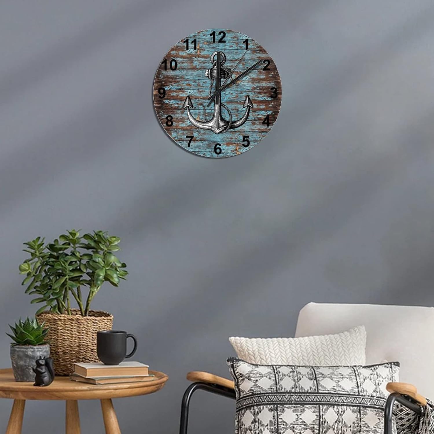 BESTORLOVE Nautical Wooden Clocks, Good Silent Non-Ticking Wood Wall Clock, 12" x 12" Round Wall Clock Home Decor Art for Living Room Kitchen Bedroom Ship from US - Image 6