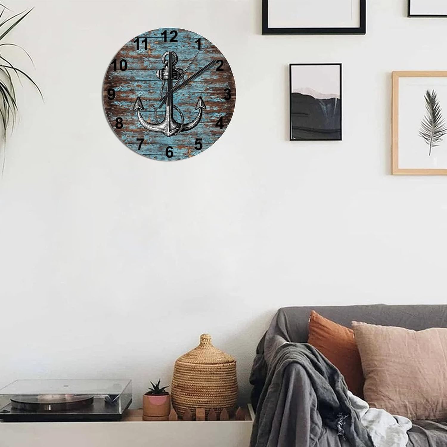 BESTORLOVE Nautical Wooden Clocks, Good Silent Non-Ticking Wood Wall Clock, 12" x 12" Round Wall Clock Home Decor Art for Living Room Kitchen Bedroom Ship from US - Image 5