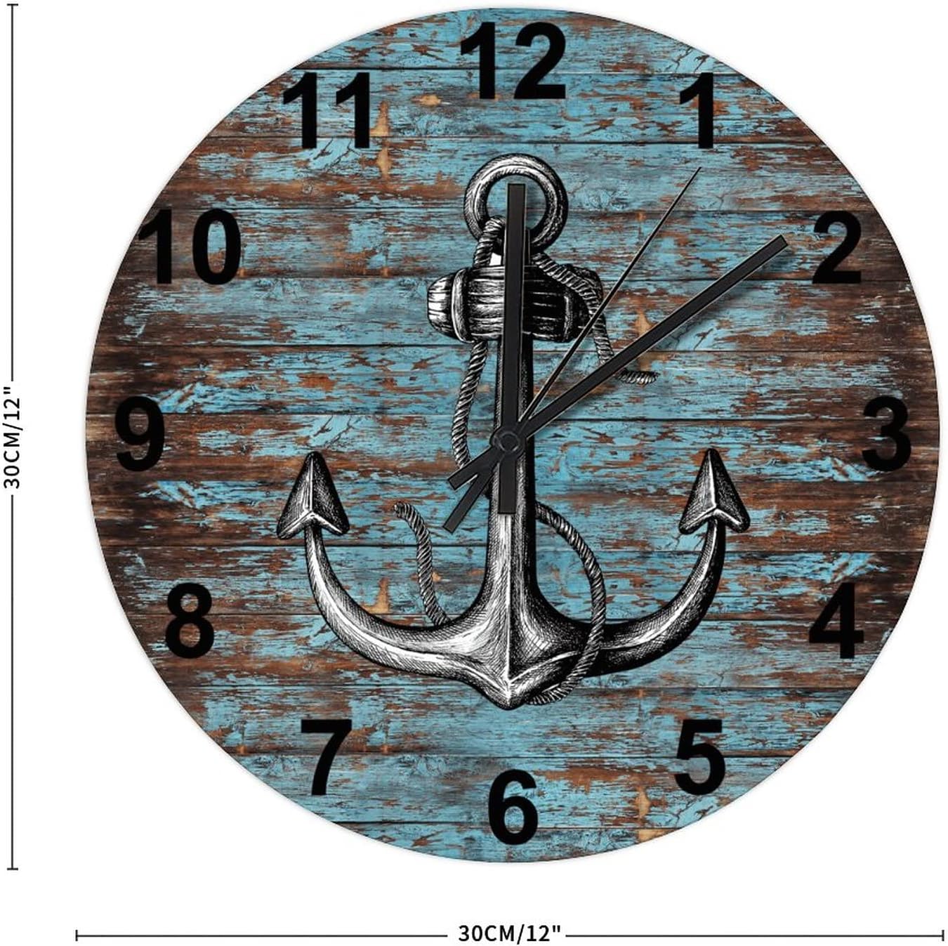BESTORLOVE Nautical Wooden Clocks, Good Silent Non-Ticking Wood Wall Clock, 12" x 12" Round Wall Clock Home Decor Art for Living Room Kitchen Bedroom Ship from US - Image 3