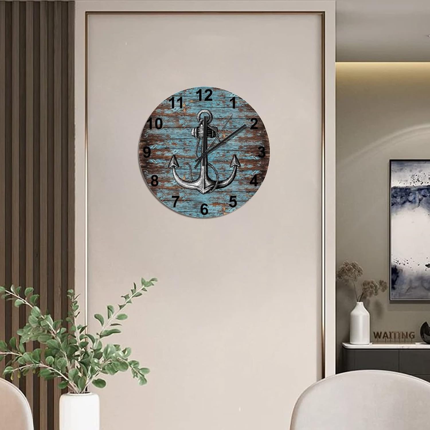 BESTORLOVE Nautical Wooden Clocks, Good Silent Non-Ticking Wood Wall Clock, 12" x 12" Round Wall Clock Home Decor Art for Living Room Kitchen Bedroom Ship from US - Image 7