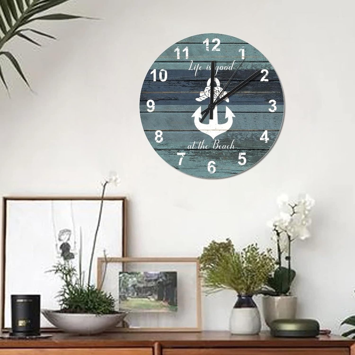 BESTORLOVE Nautical Wooden Clocks, Good Silent Non-Ticking Wood Wall Clock, 15" x 15" Round Wall Clock for Living Room Bedroom Kitchen Home Decorations Ship from US - Image 4