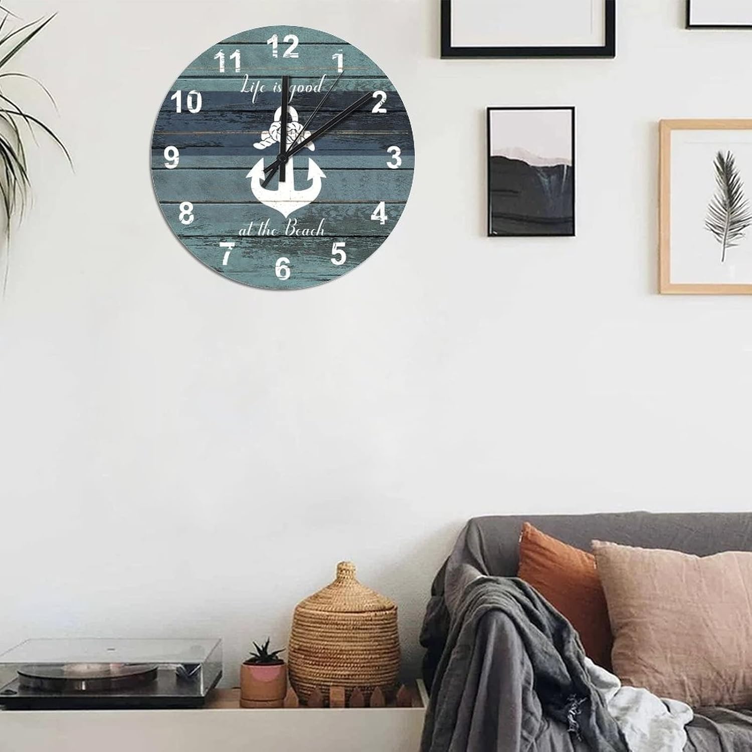 BESTORLOVE Nautical Wooden Clocks, Good Silent Non-Ticking Wood Wall Clock, 15" x 15" Round Wall Clock for Living Room Bedroom Kitchen Home Decorations Ship from US - Image 6