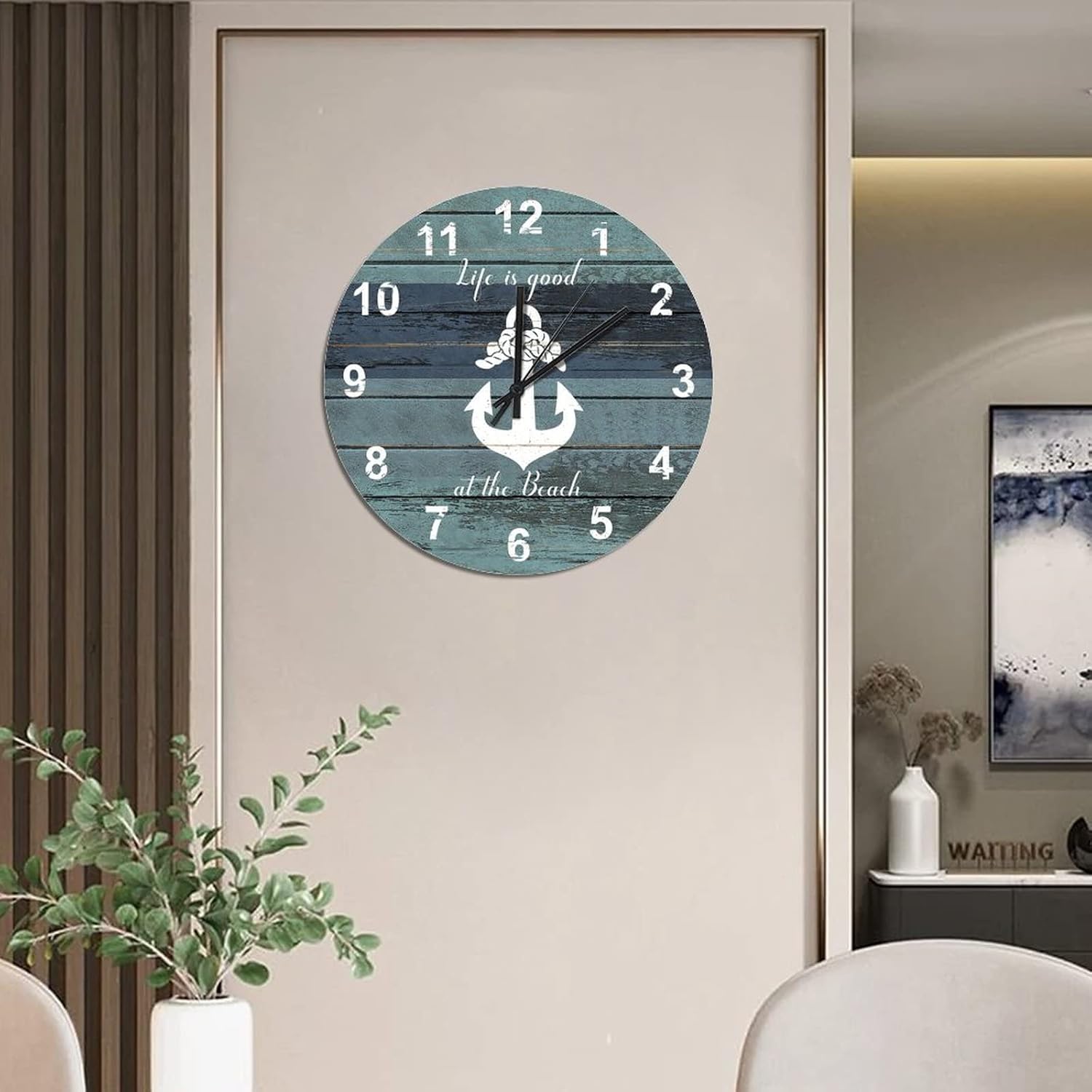 BESTORLOVE Nautical Wooden Clocks, Good Silent Non-Ticking Wood Wall Clock, 15" x 15" Round Wall Clock for Living Room Bedroom Kitchen Home Decorations Ship from US - Image 7