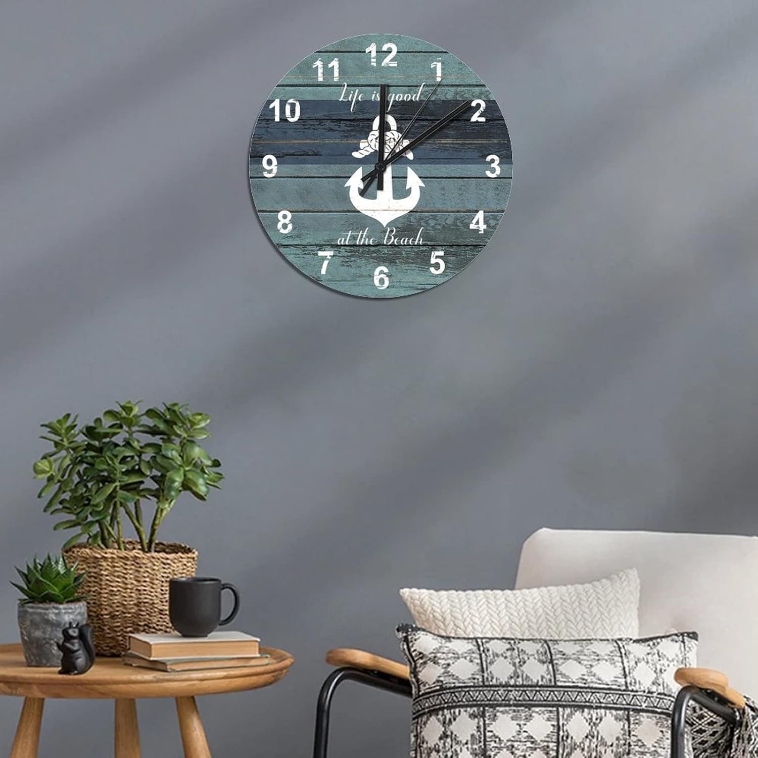 BESTORLOVE Nautical Wooden Clocks, Good Silent Non-Ticking Wood Wall Clock, 15" x 15" Round Wall Clock for Living Room Bedroom Kitchen Home Decorations Ship from US - Image 2