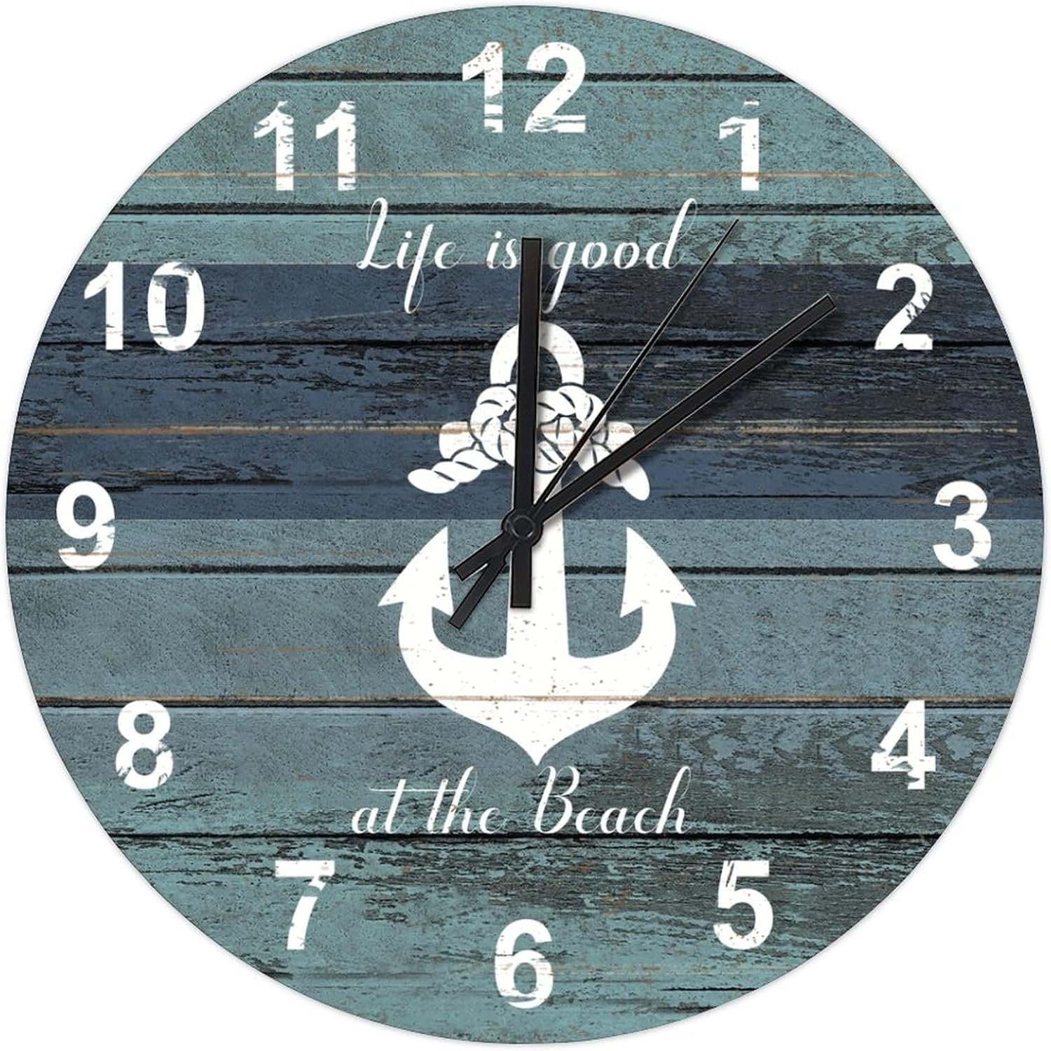 BESTORLOVE Nautical Wooden Clocks, Good Silent Non-Ticking Wood Wall Clock, 15" x 15" Round Wall Clock for Living Room Bedroom Kitchen Home Decorations Ship from US