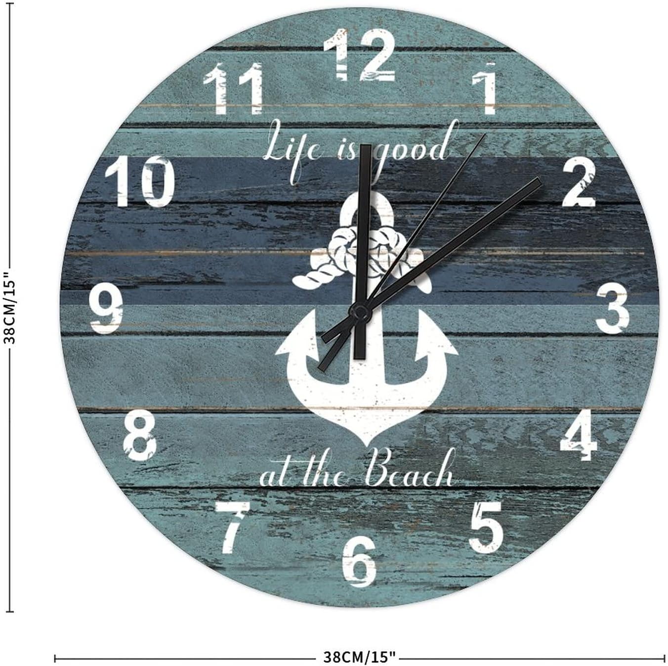 BESTORLOVE Nautical Wooden Clocks, Good Silent Non-Ticking Wood Wall Clock, 15" x 15" Round Wall Clock for Living Room Bedroom Kitchen Home Decorations Ship from US - Image 3