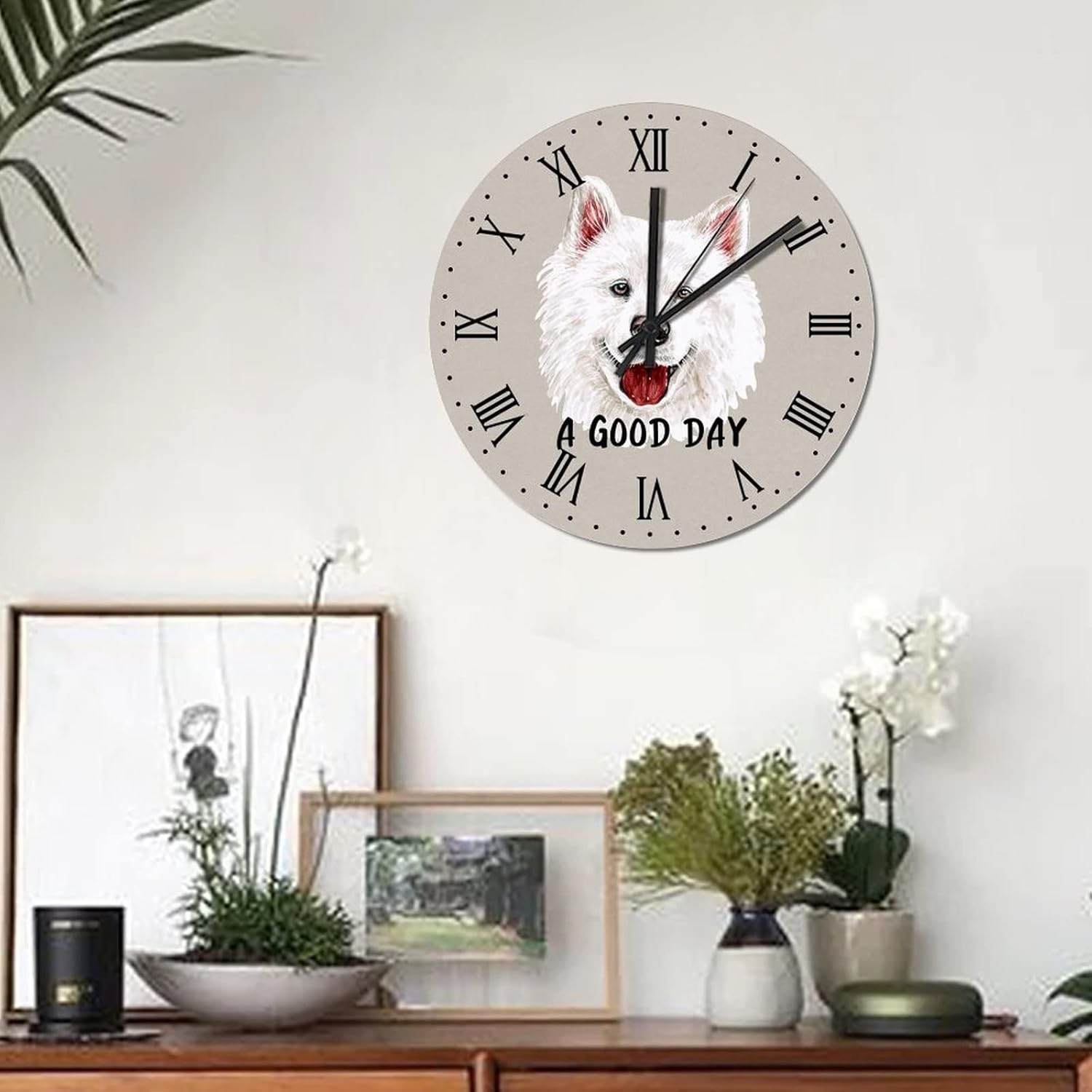 BESTORLOVE Own Pet Wooden Clocks A Good Day Dog Wood Wall Clock Silent Non-Ticking 15" x 15" Round Wall Clock for Living Room Bedroom Home Decorations Ship from US - Image 3