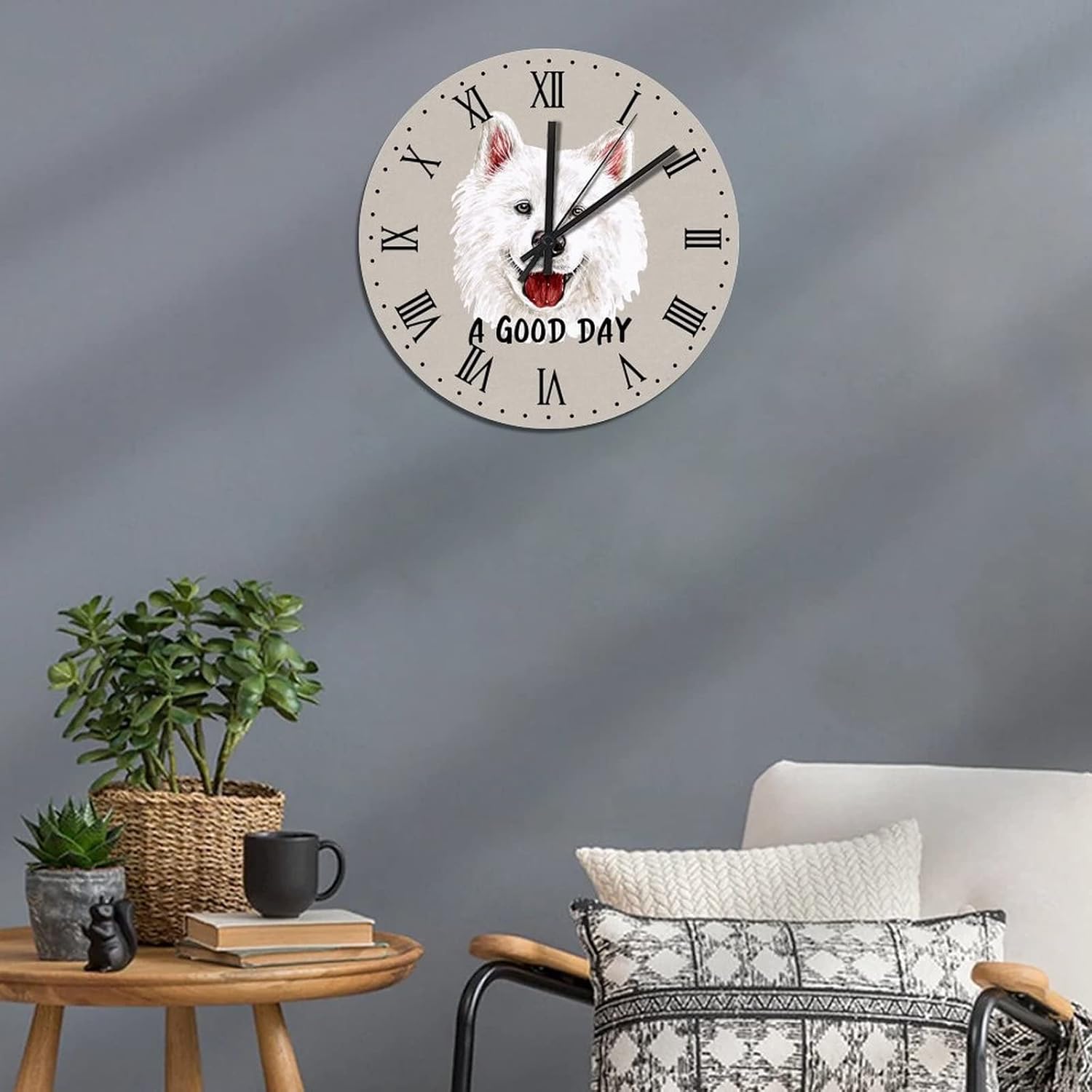 BESTORLOVE Own Pet Wooden Clocks A Good Day Dog Wood Wall Clock Silent Non-Ticking 15" x 15" Round Wall Clock for Living Room Bedroom Home Decorations Ship from US - Image 6