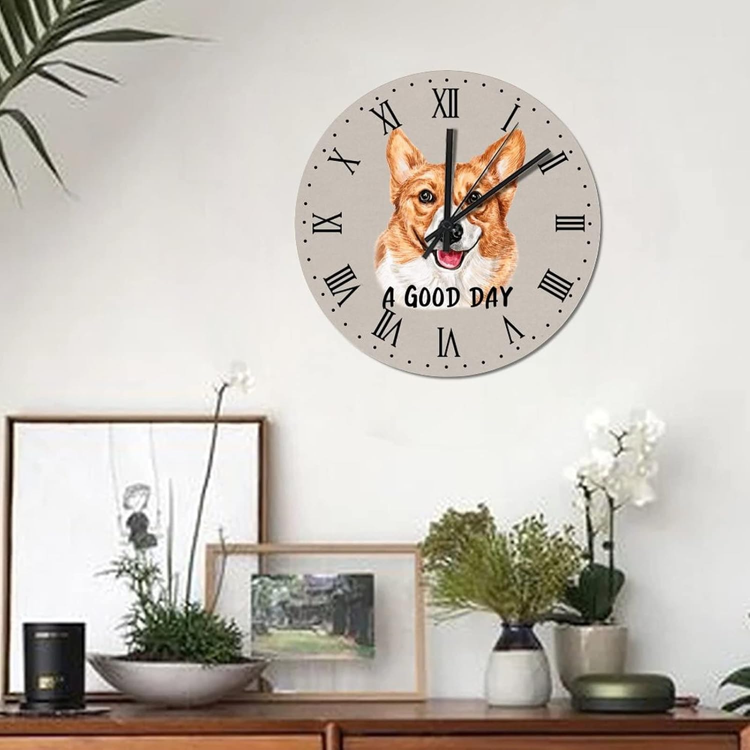 BESTORLOVE Personalized Wooden Clocks A Good Day Dog Wood Wall Clock Silent Non-Ticking 15" x 15" Round Wall Clock for Living Room Bedroom Kitchen Home Decorations Ship from US - Image 3