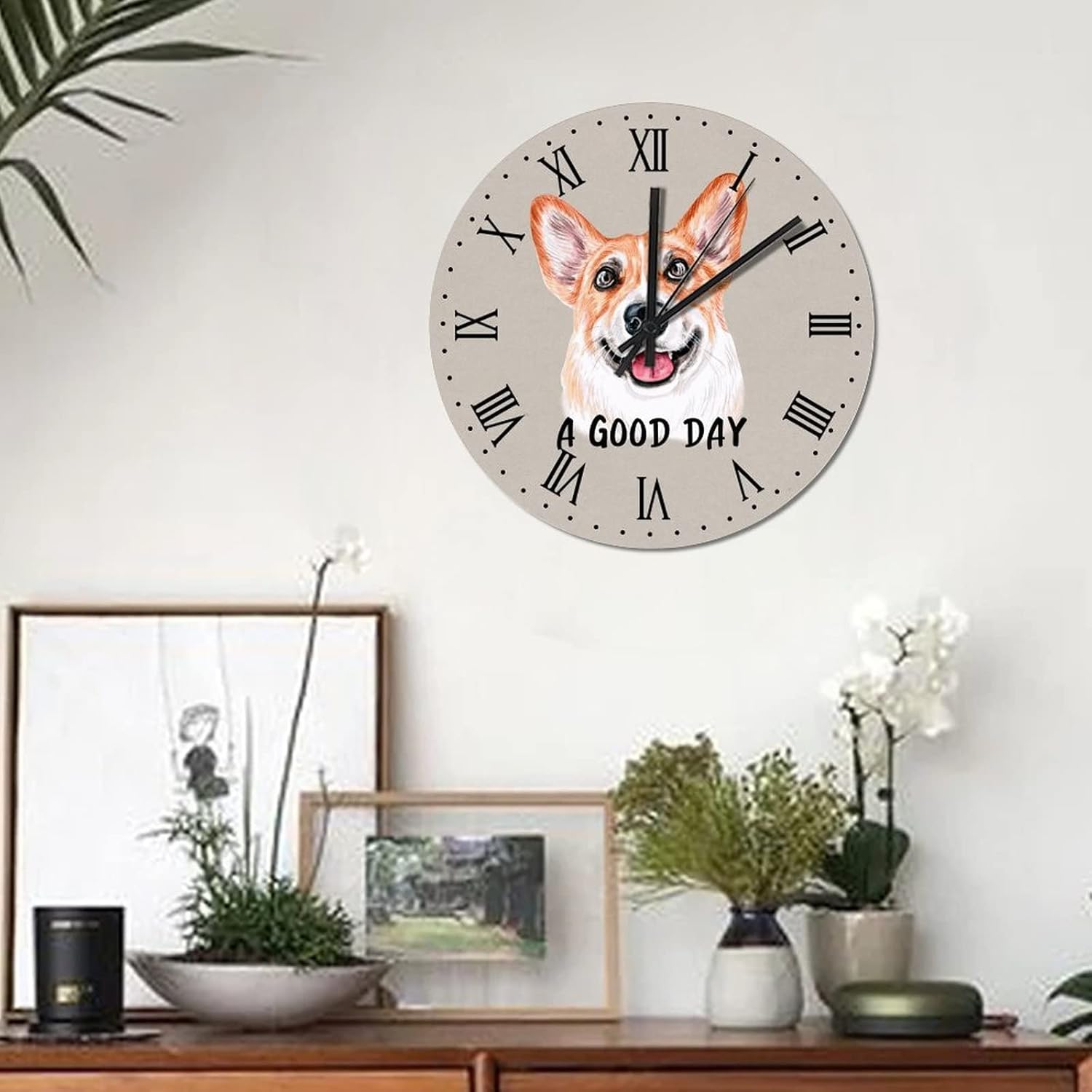 BESTORLOVE Pet Face Wood Wall Clock A Good Day Dog Round Wall Clock Silent Non-Ticking 15" x 15" Wooden Clocks for Living Room Bedroom Kitchen Home Decorations Ship from US - Image 3