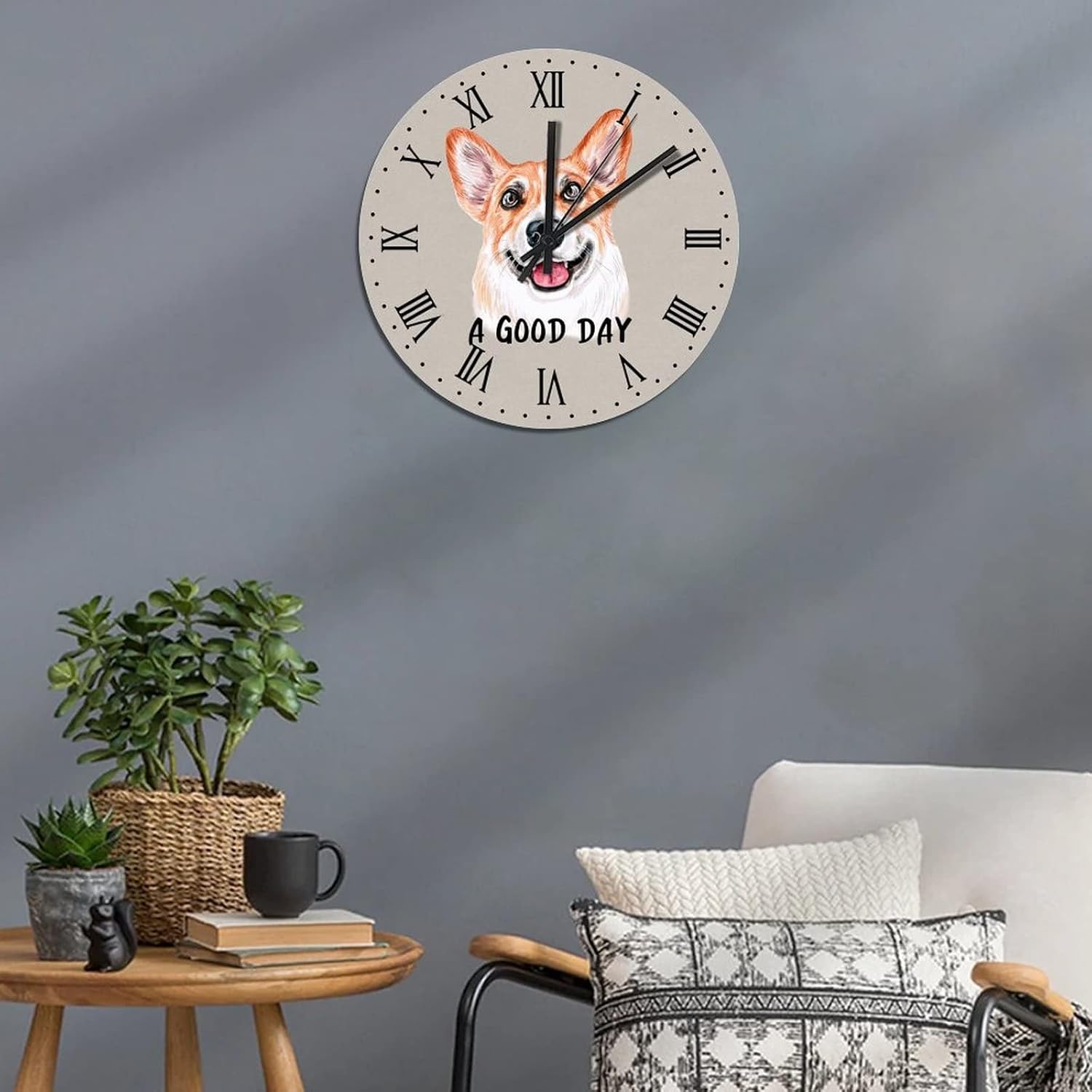 BESTORLOVE Pet Face Wood Wall Clock A Good Day Dog Round Wall Clock Silent Non-Ticking 15" x 15" Wooden Clocks for Living Room Bedroom Kitchen Home Decorations Ship from US - Image 6