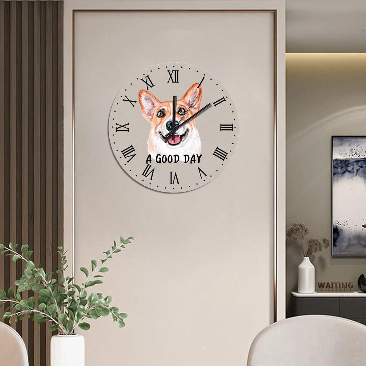 BESTORLOVE Pet Face Wood Wall Clock A Good Day Dog Round Wall Clock Silent Non-Ticking 15" x 15" Wooden Clocks for Living Room Bedroom Kitchen Home Decorations Ship from US - Image 7