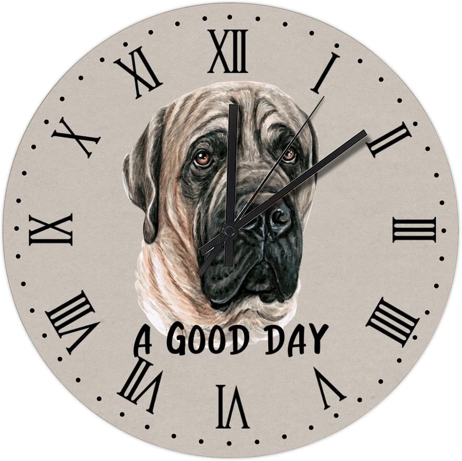 BESTORLOVE Pet Face Wooden Clocks A Good Day Dog Wood Wall Clock Silent Non-Ticking 15" x 15" Round Wall Clock for Living Room Bedroom Kitchen Home Decorations Ship from US