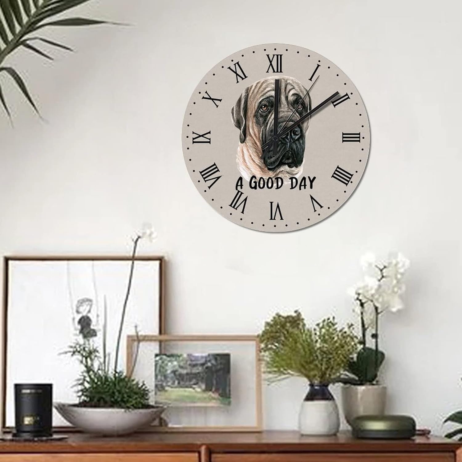 BESTORLOVE Pet Face Wooden Clocks A Good Day Dog Wood Wall Clock Silent Non-Ticking 15" x 15" Round Wall Clock for Living Room Bedroom Kitchen Home Decorations Ship from US - Image 2