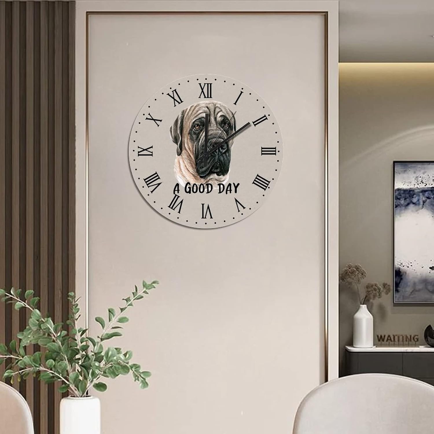 BESTORLOVE Pet Face Wooden Clocks A Good Day Dog Wood Wall Clock Silent Non-Ticking 15" x 15" Round Wall Clock for Living Room Bedroom Kitchen Home Decorations Ship from US - Image 7