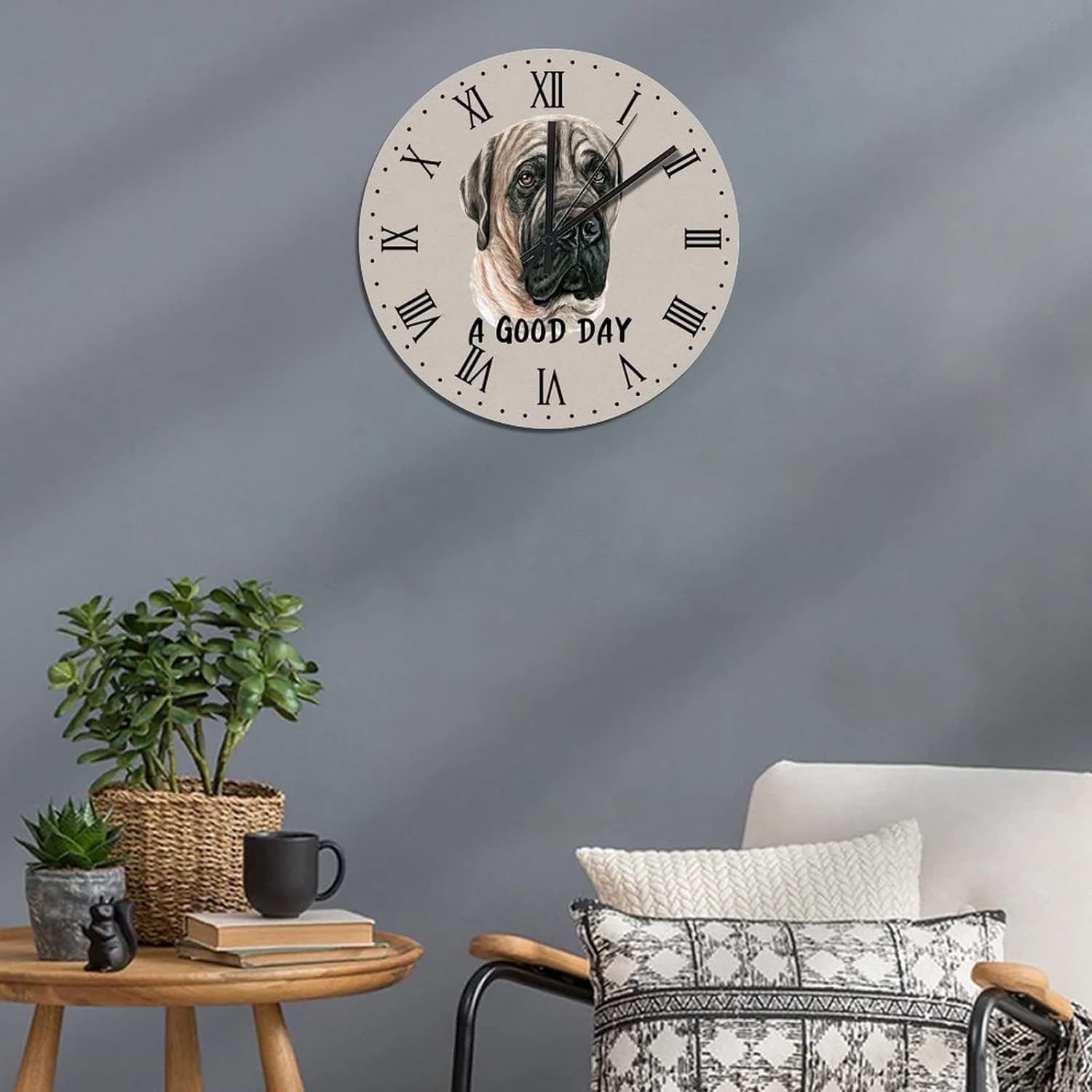 BESTORLOVE Pet Face Wooden Clocks A Good Day Dog Wood Wall Clock Silent Non-Ticking 15" x 15" Round Wall Clock for Living Room Bedroom Kitchen Home Decorations Ship from US - Image 6