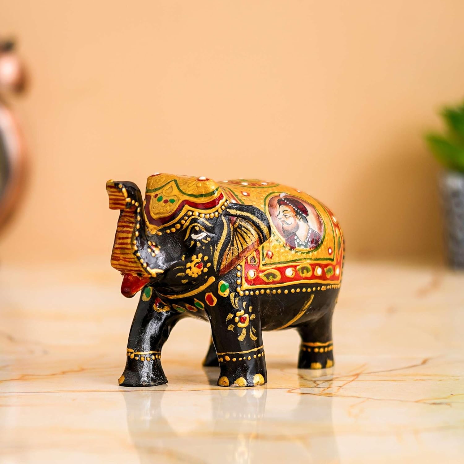 Bushra MegaMart Rajasthani Tribal Handmade Brown Wooden Elephant Statue | Antique Design Showpiece | Brings Good Luck & Prosperity | Handcrafted Home Décor - Image 5