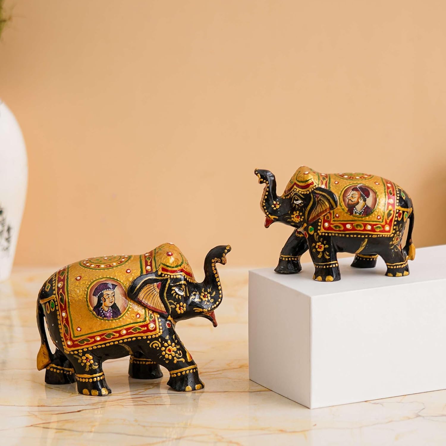 Bushra MegaMart Rajasthani Tribal Handmade Brown Wooden Elephant Statue | Antique Design Showpiece | Brings Good Luck & Prosperity | Handcrafted Home Décor - Image 2